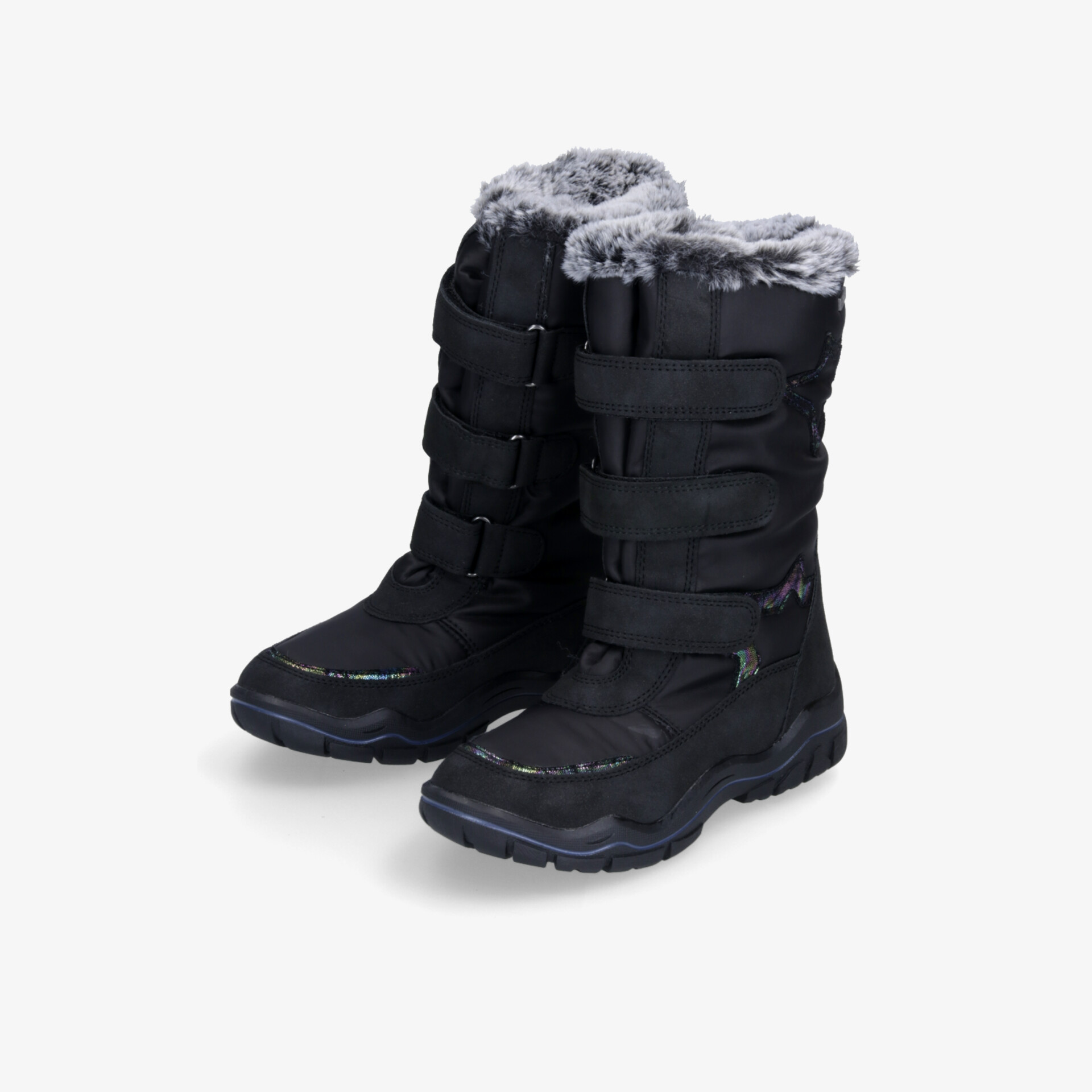 Robuste Winterstiefel in Schwarz mit warmem Innenfutter und Klettverschluss für optimalen Tragekomfort.