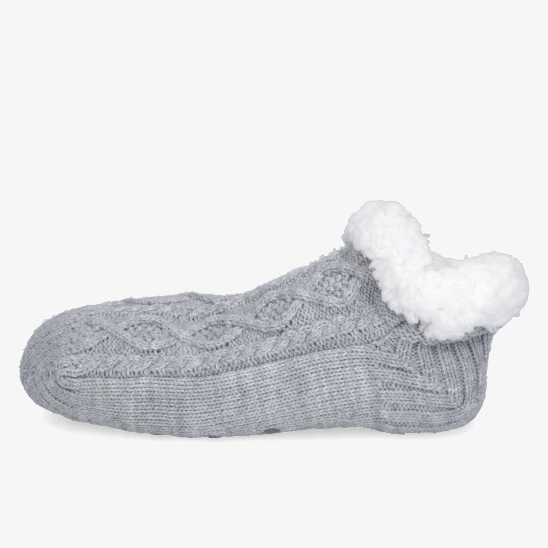Grauer Hausschuh mit weichem, warmem Innenfutter, gerippter Strickstruktur und komfortabler, rutschfester Sohle