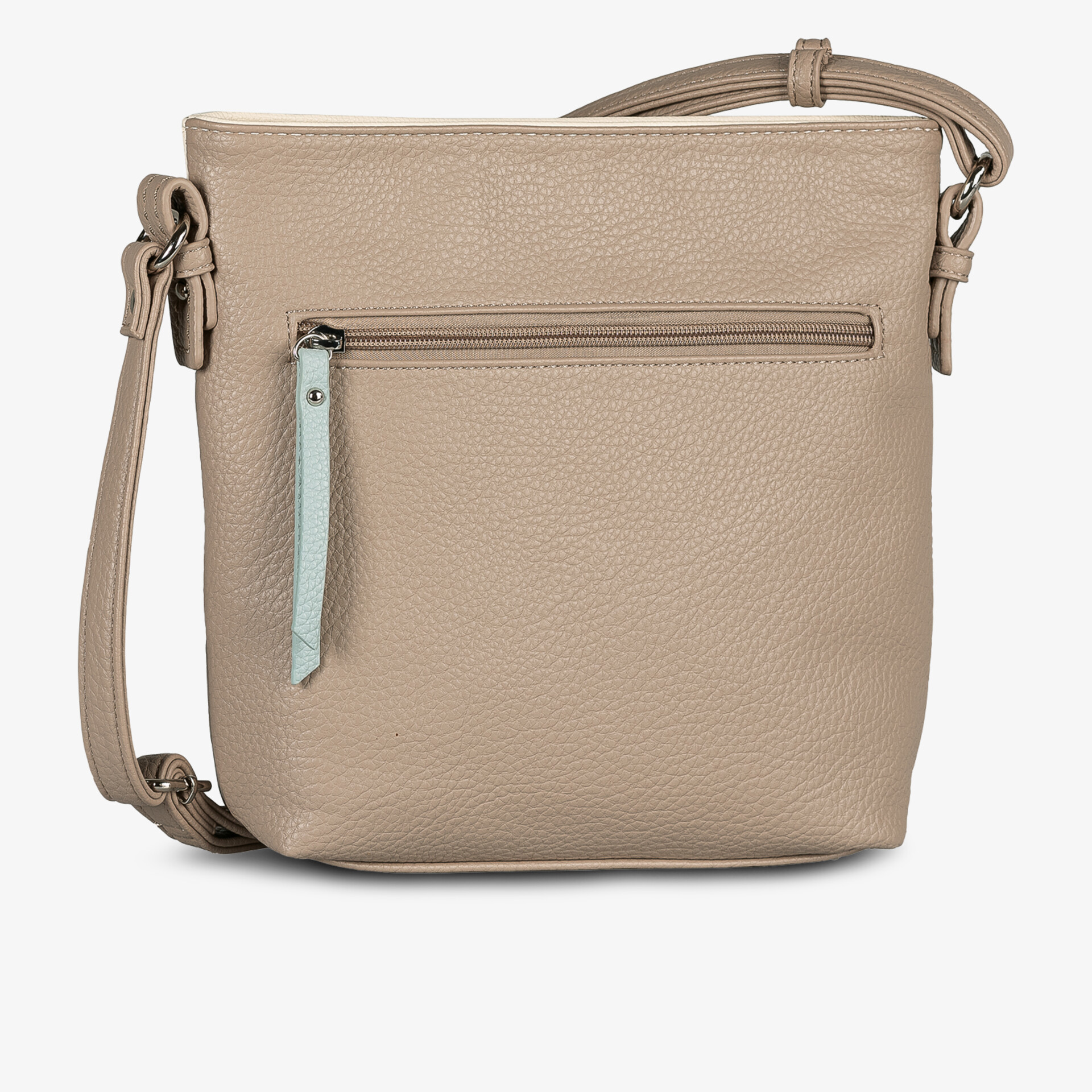 Beige Umhängetasche mit feiner Lederoptik, praktischem Reißverschluss und verstellbarem Schulterriemen