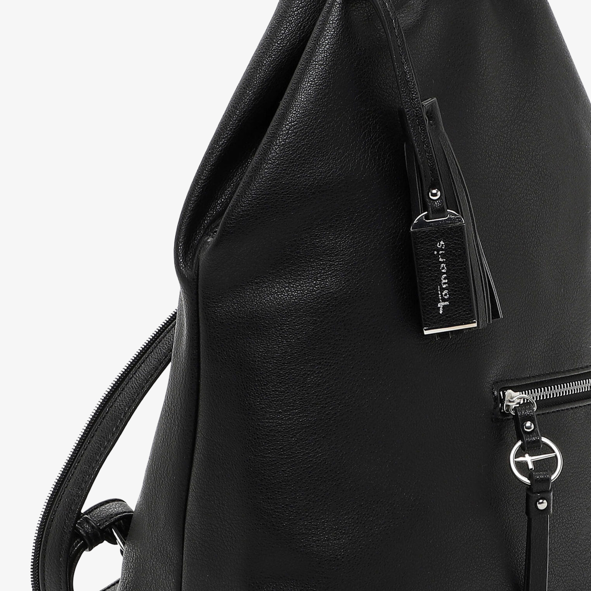 Schwarzer Rucksack aus hochwertigem Leder mit eleganter Reißverschlusstasche und modernem City-Design