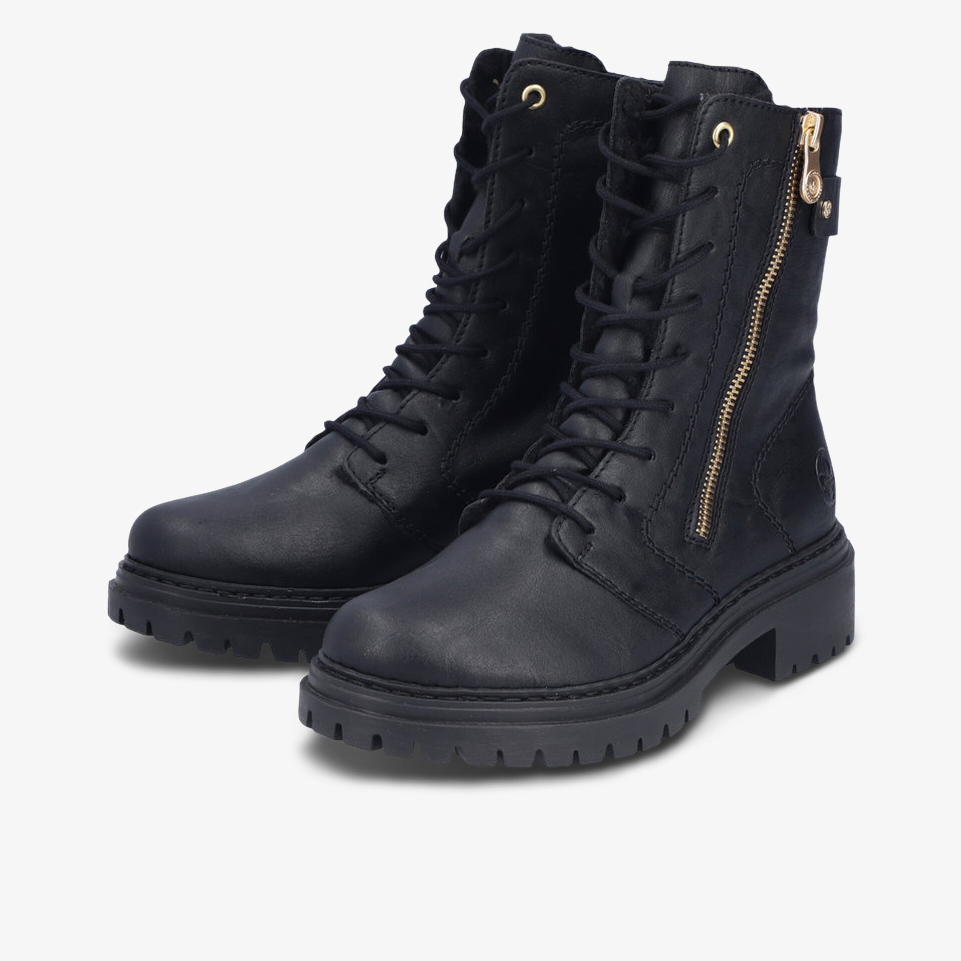 Schwarze Outdoor-Stiefel mit robuster rutschfester Sohle, Reißverschluss und Schnürung für sicheren Halt