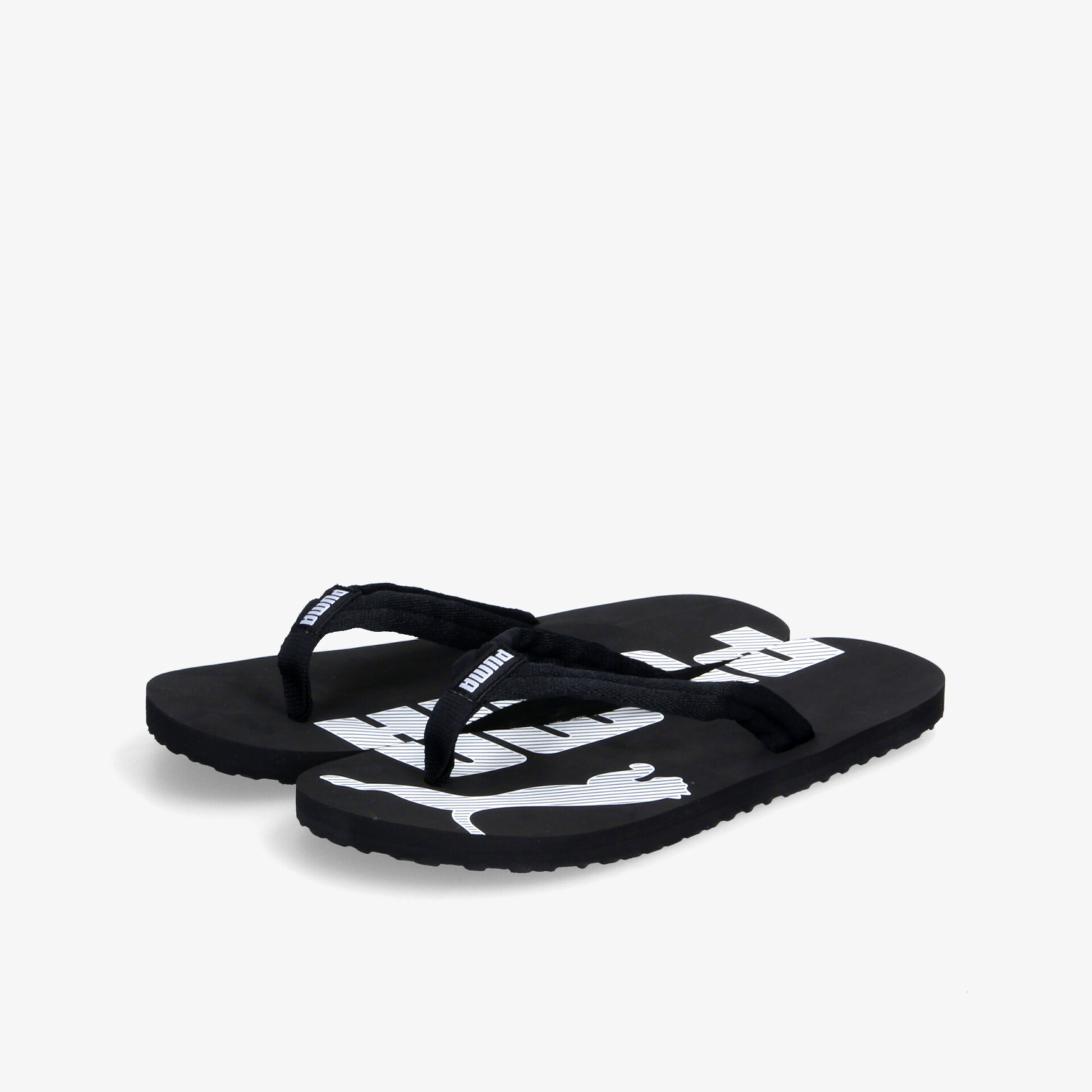 Bequeme schwarze Flip-Flops mit auffälligem Logo-Design und rutschfester Sohle für lässige Sommeroutfits.