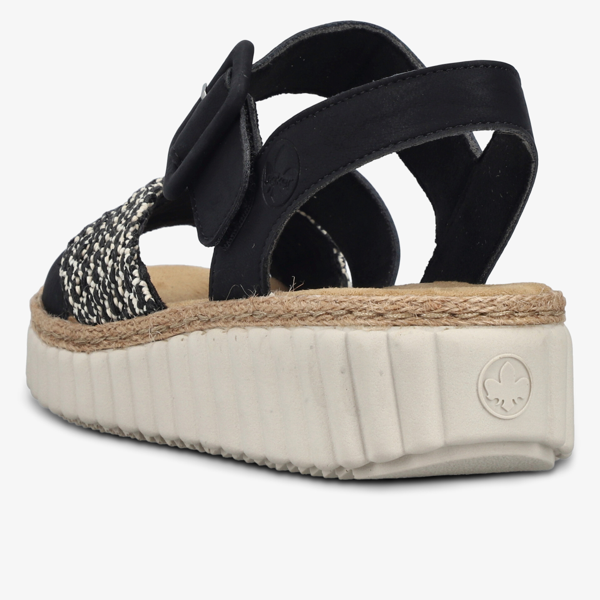 Bequeme schwarze Sandale mit Riemchen und Keilsohle für leichten Tragekomfort und modischen Look