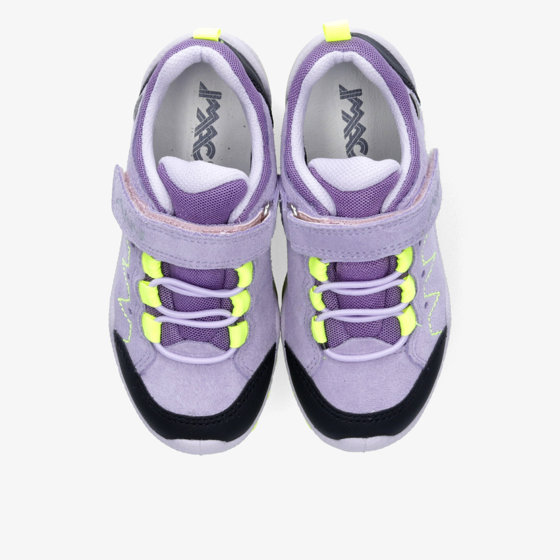 Robuste und bequeme lila Sportschuhe mit neon Akzenten, leichter Aufbau und rutschfeste Sohlen, Klettverschlüsse für sicheren Halt