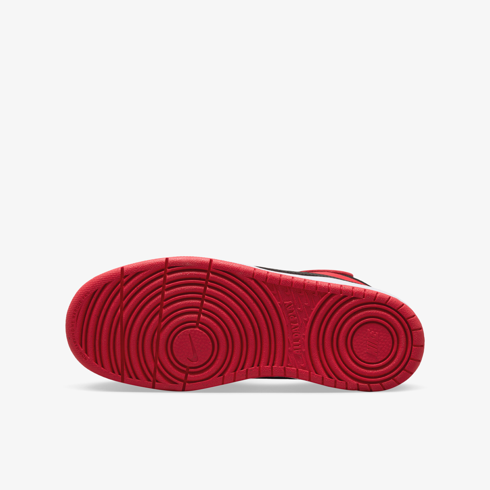 Profilierte rote Schuhsohle zeigt rutschfestes und langlebiges Material für optimalen Halt und Stabilität