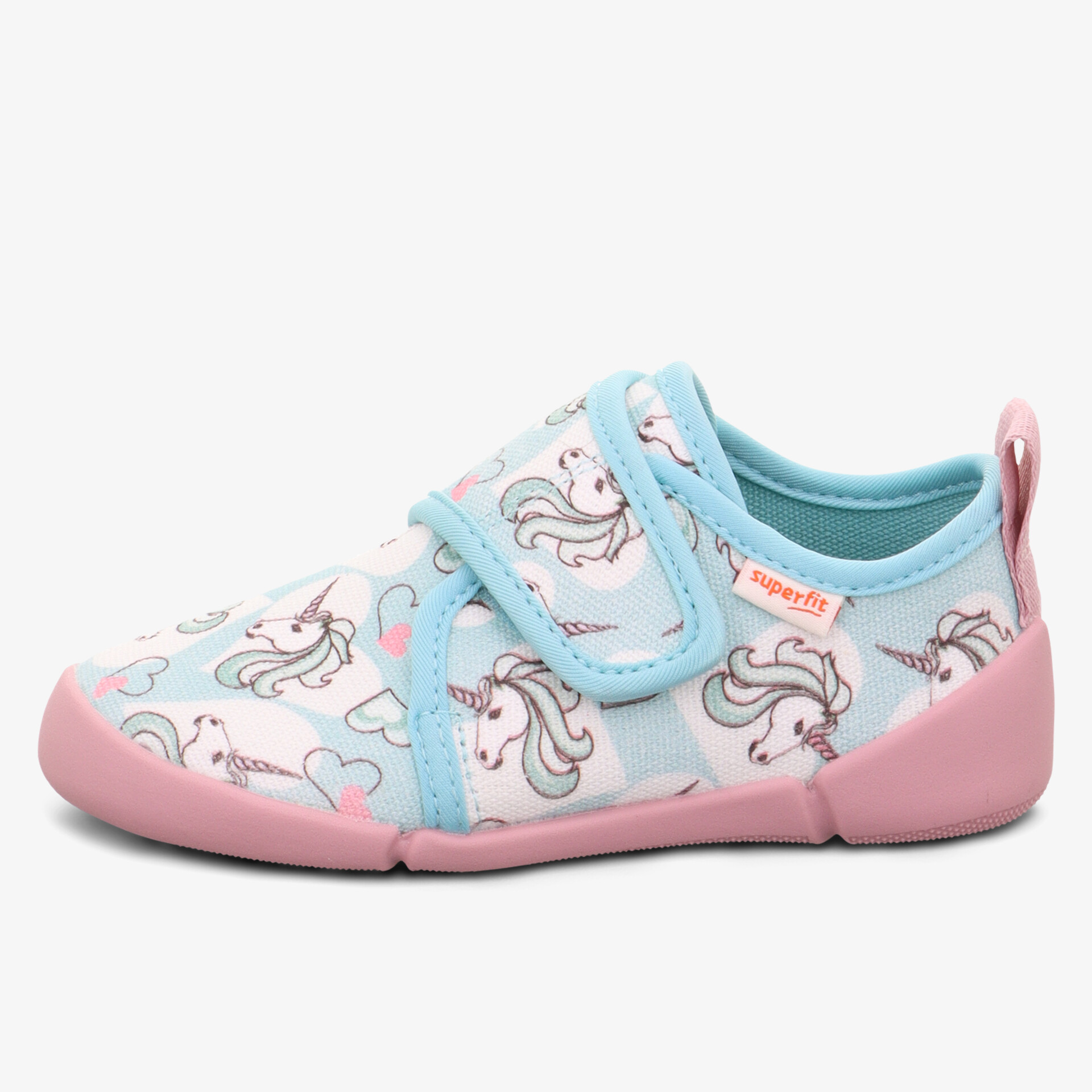 Weicher Schuh mit niedlichem Einhorn-Muster, flexible rutschfeste Sohle und praktischem Klettverschluss