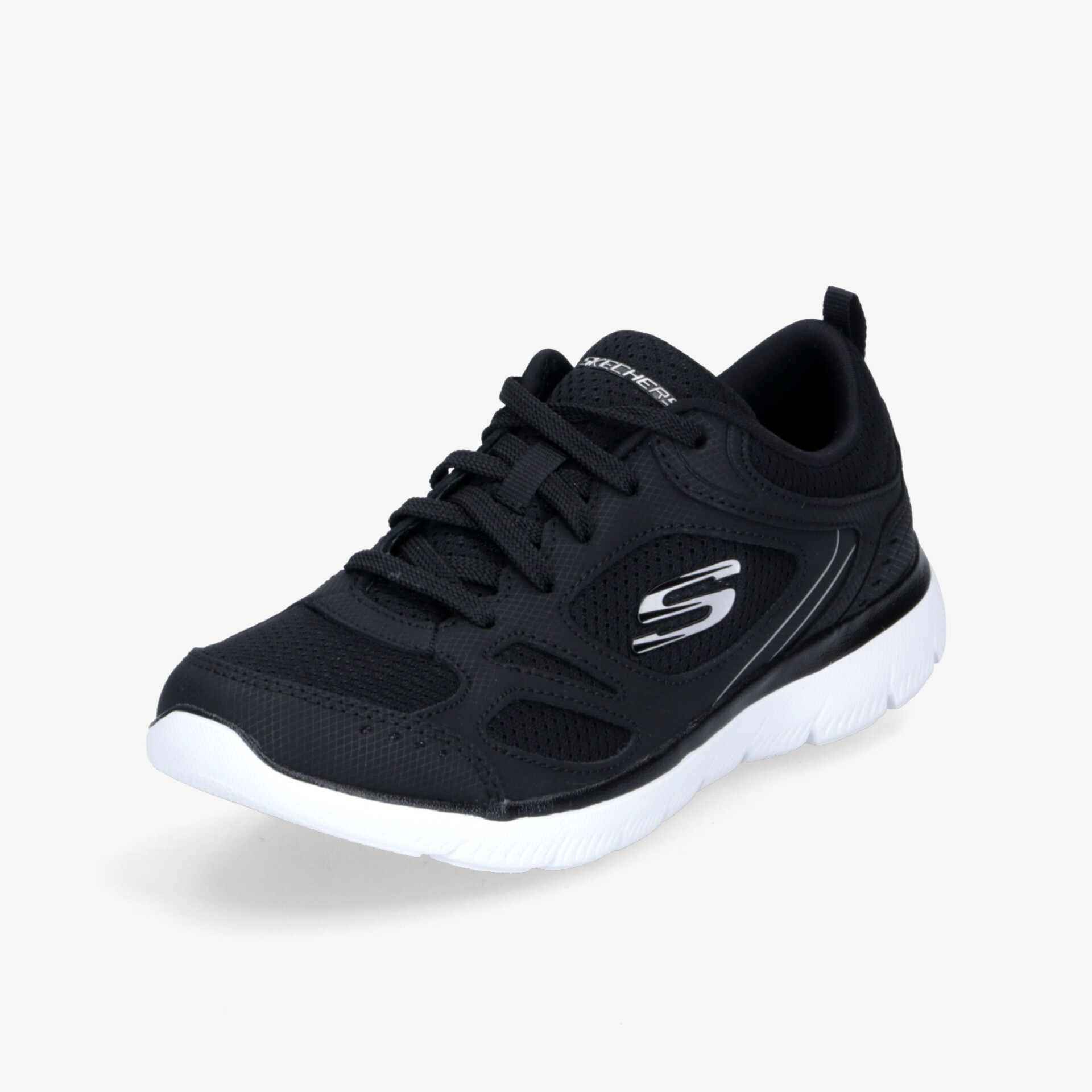 Schwarzer Sportschuh mit weißer Sohle, leichter und bequemer Laufschuh mit robustem Obermaterial und flexibler Sohle