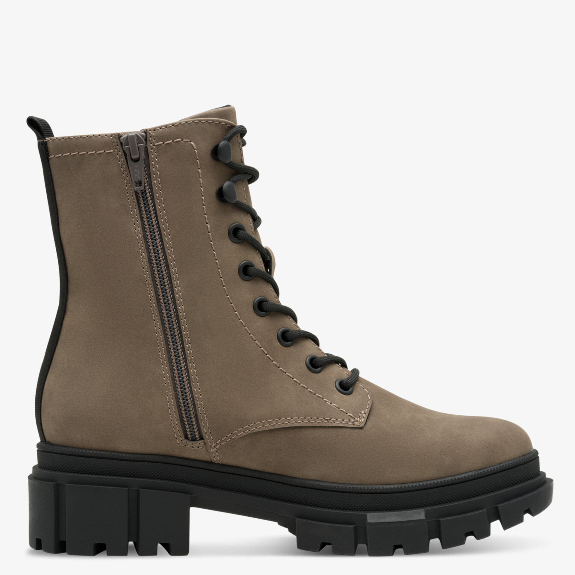 Robuster Schnürboot mit Reißverschluss und dicker Profilsohle, modisches und bequemes Schuhwerk für den Alltag