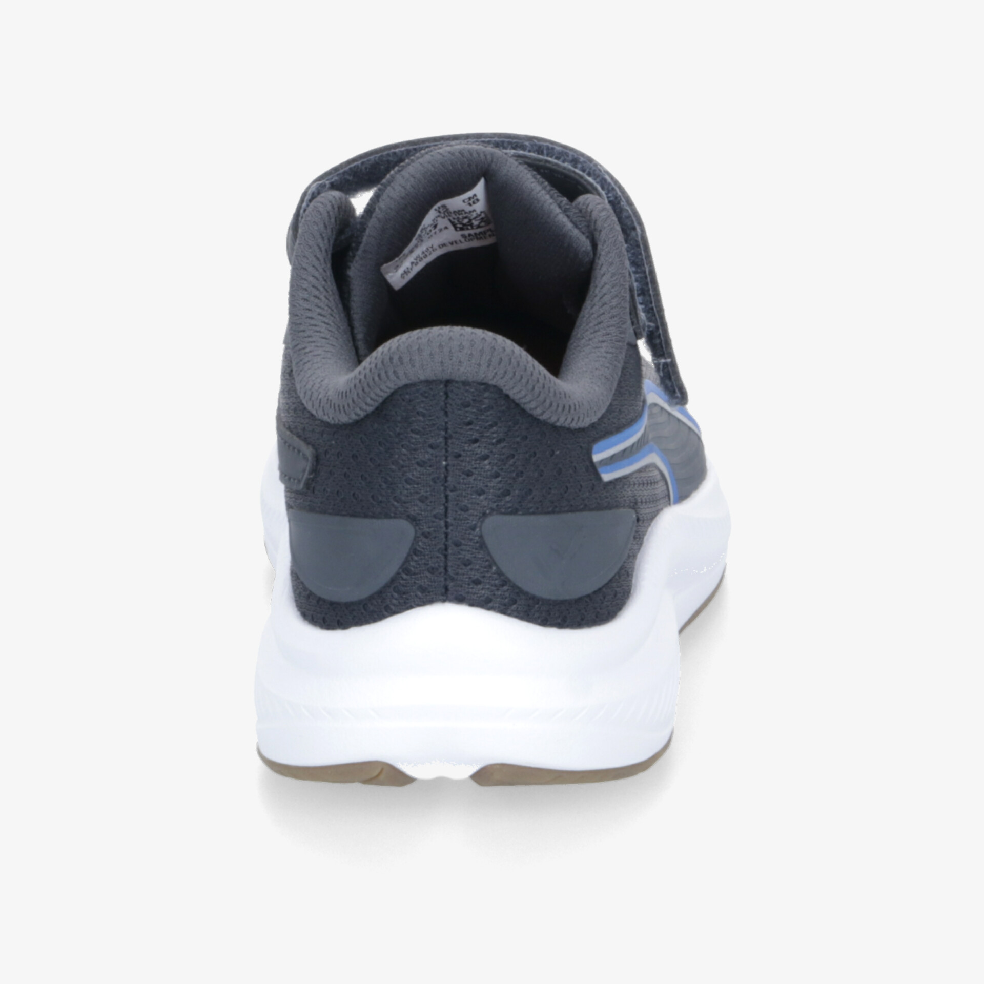 Rückansicht eines sportlichen Schuhs mit stabiler Ferse und rutschfester weißer Sohle für komfortablen Halt