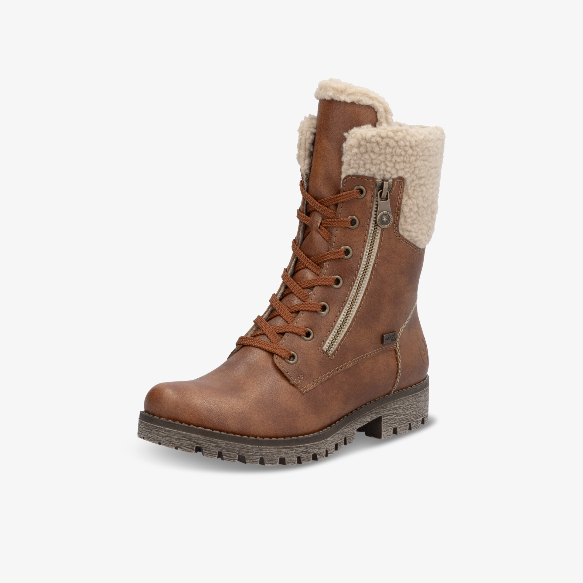 Robuster brauner Winterstiefel mit warmer Innenfütterung, Schnürung und seitlichem Reißverschluss für sicheren Halt