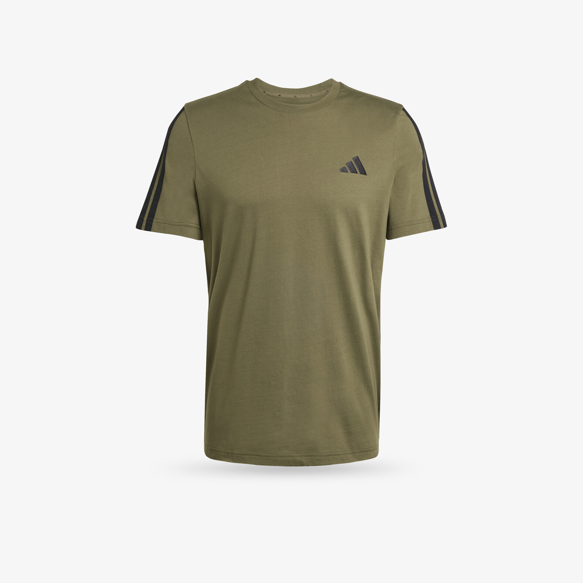 Grünes kurzärmeliges T-Shirt mit Rundhalsausschnitt und Adidas Logo, komfortabel und sportlich gestaltet