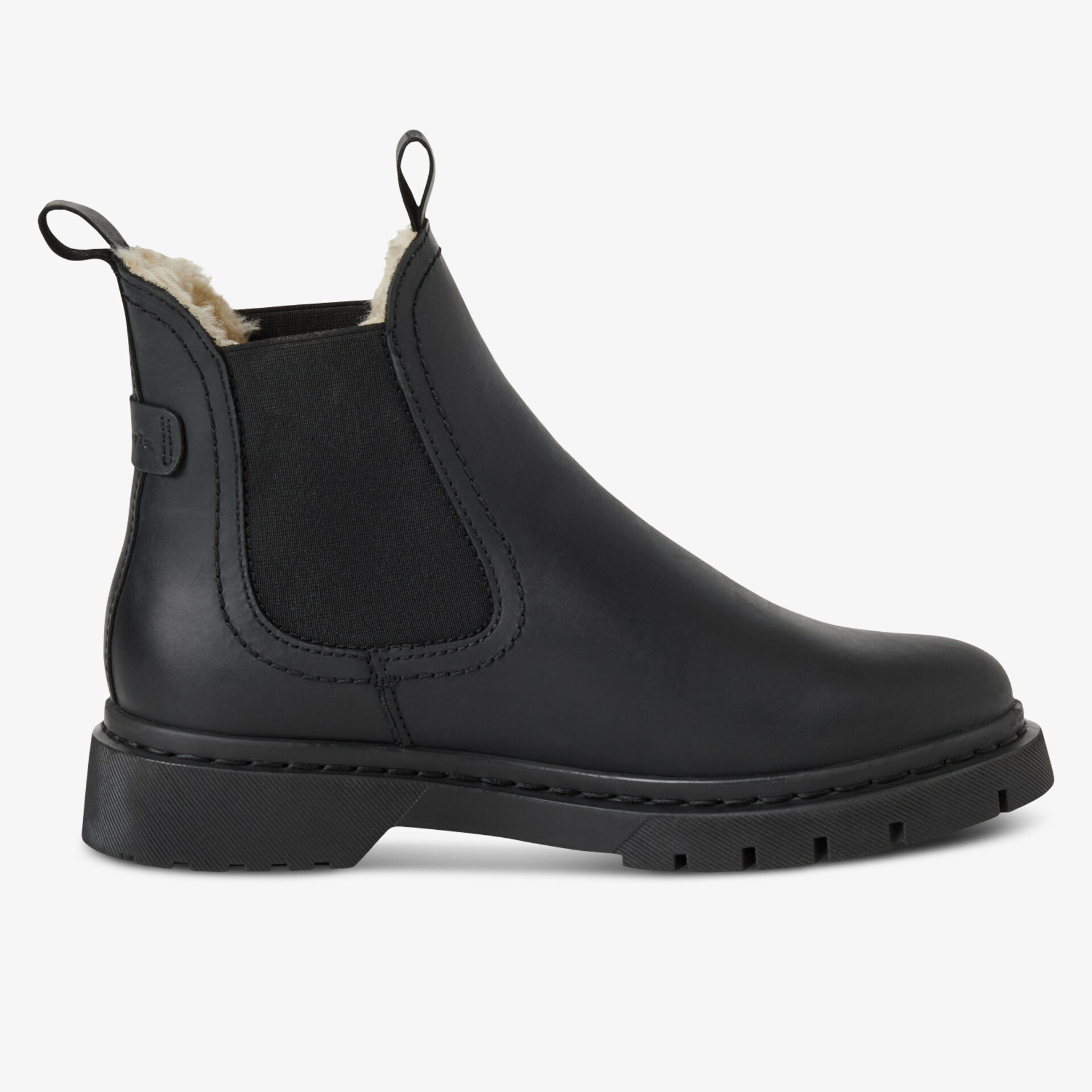 Robuster schwarzer Leder Chelsea Boots mit elastischen Seiteneinsätzen, praktischer Schlaufe und griffiger Sohle