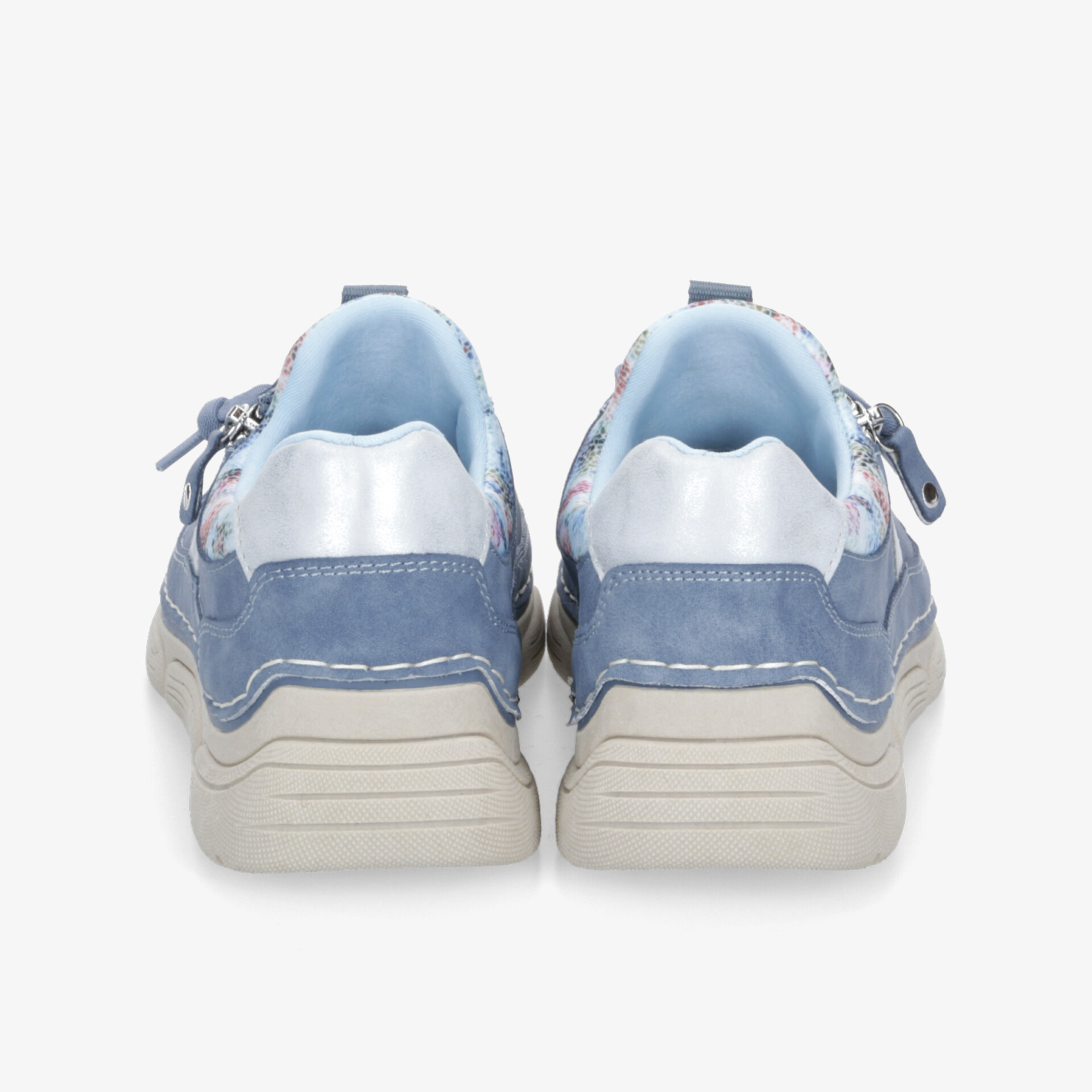 Leichte und bequeme blaue Sportschuhe mit robustem Stoff und rutschfester Sohle, Rückansicht