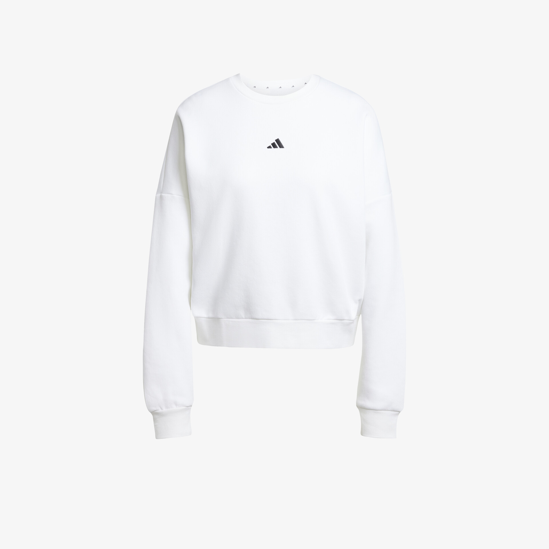 Weißes Sweatshirt mit Rundhalsausschnitt und langem Arm, bequemer Bund und sportlicher, schlichter Stil vorne