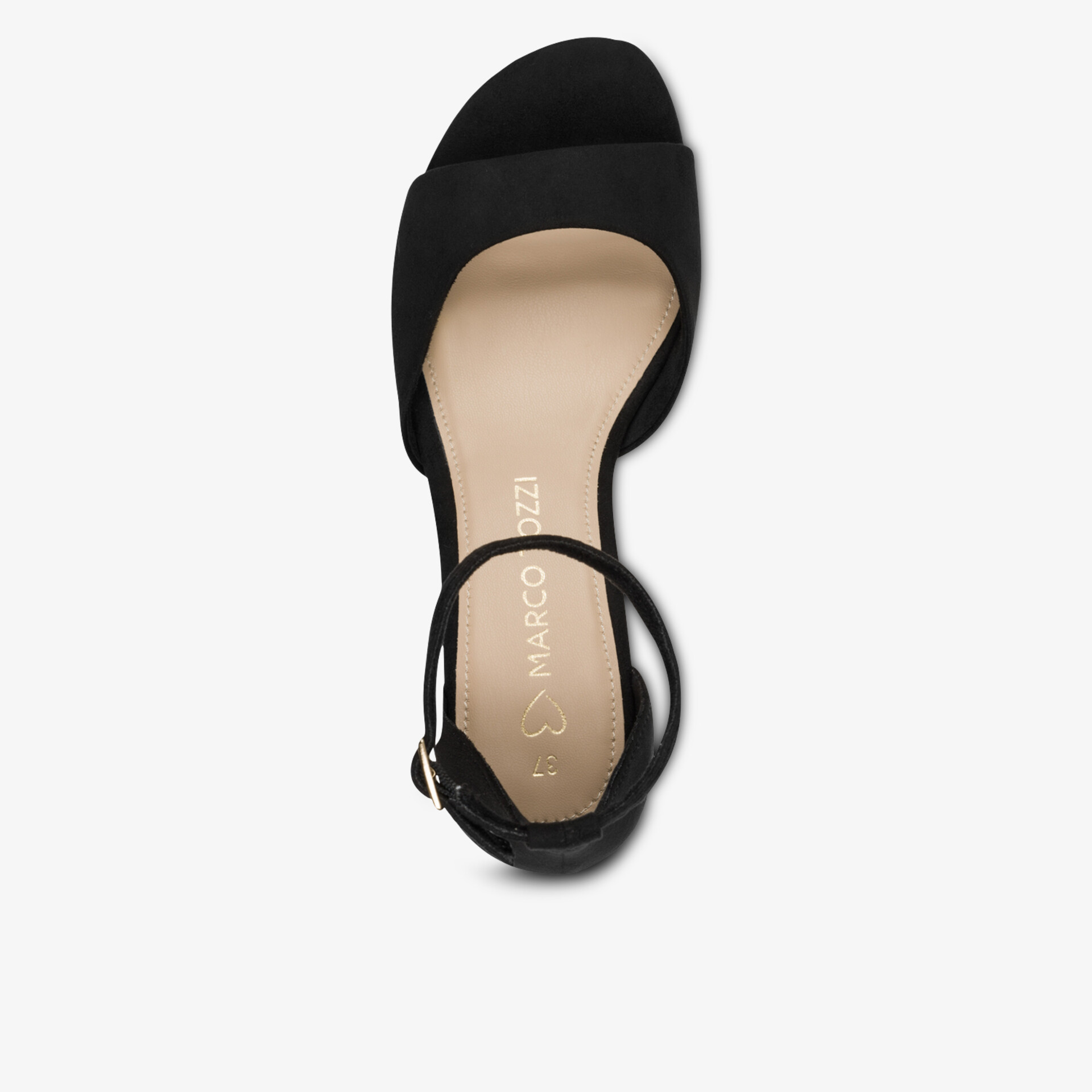 Schwarze Sandale mit offenem Zehenbereich und verstellbarem Riemen für bequemen Halt und elegantes Auftreten