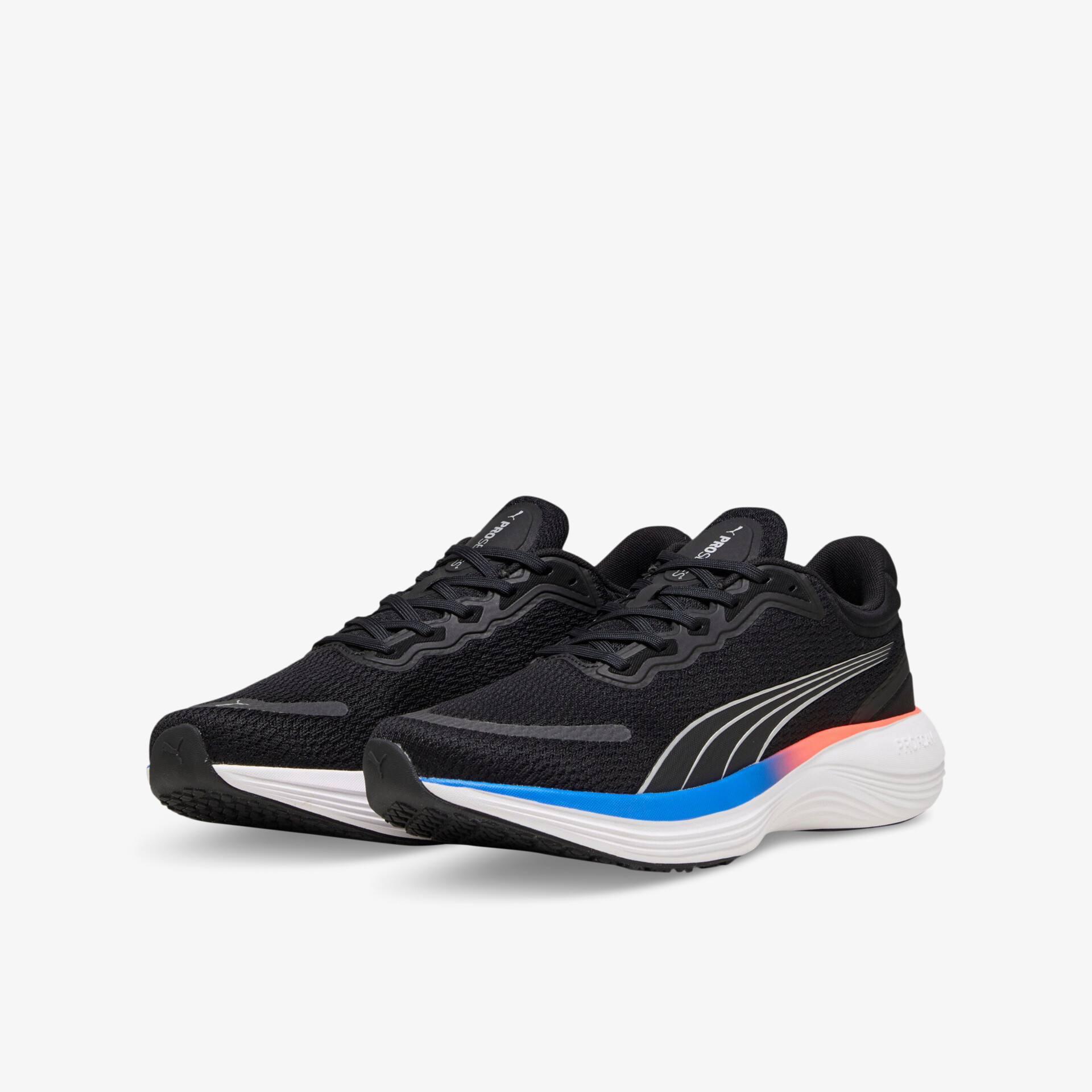 Moderne schwarze Laufschuhe mit bunten Akzenten und komfortabler Sohle, ideal für Sport und Freizeit.