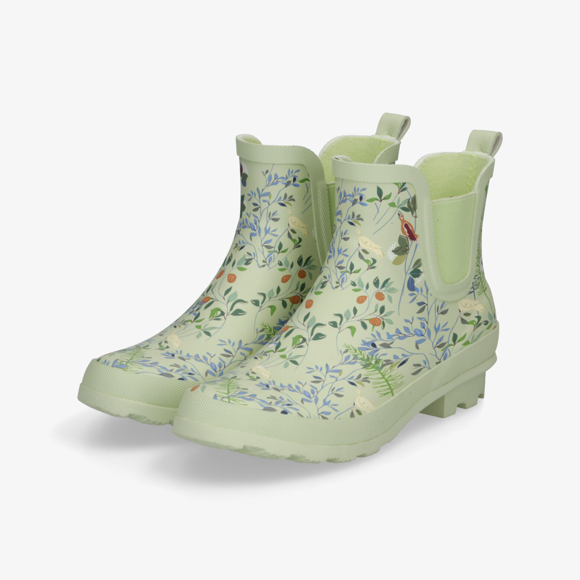 Wasserfeste knöchelhohe Stiefel mit floralem Muster, elastischen Seiteneinsätzen und rutschfester Sohle für stabilen Halt