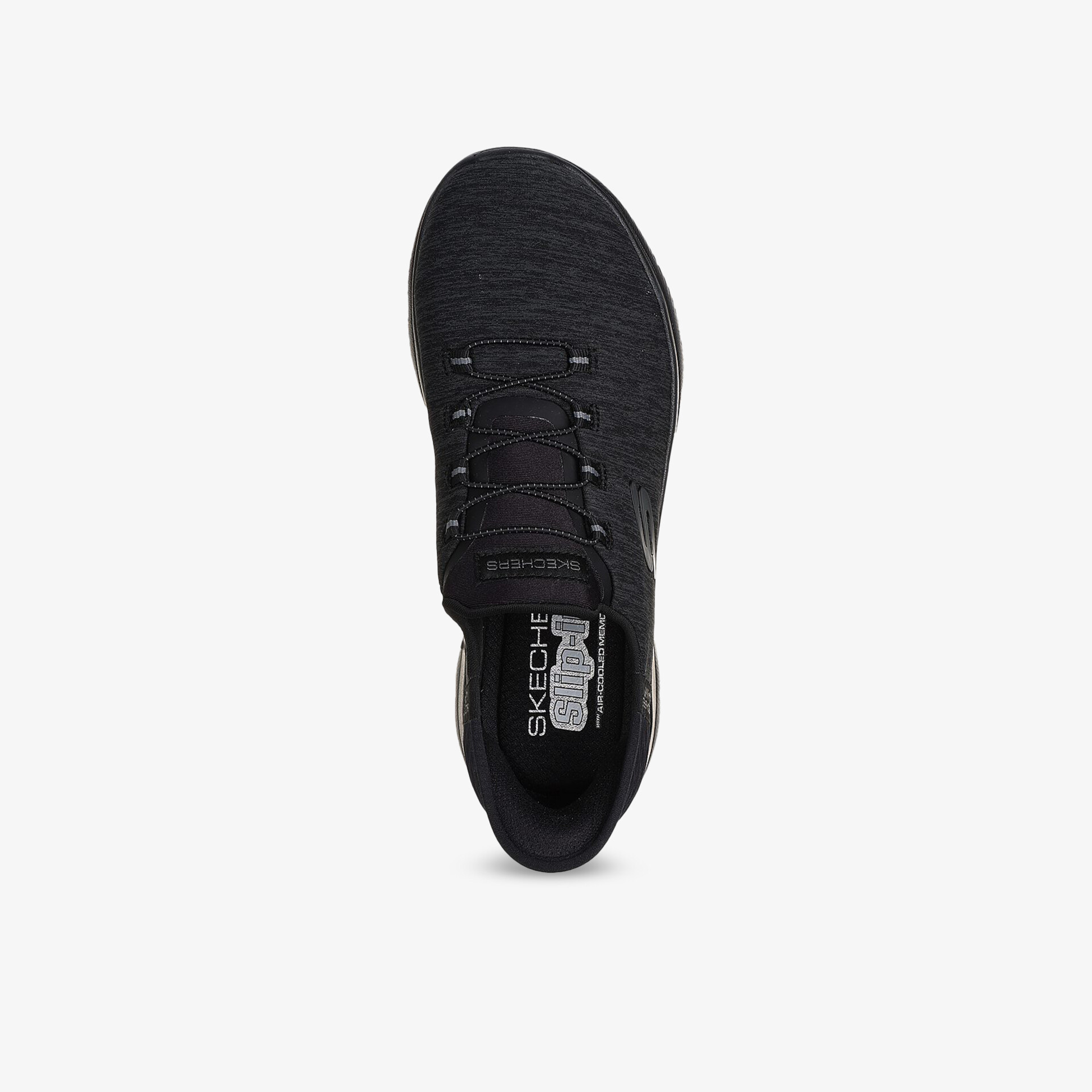 Schwarzer leichter Sneaker mit atmungsaktivem, flexiblem Material und bequemer Passform in Draufsicht