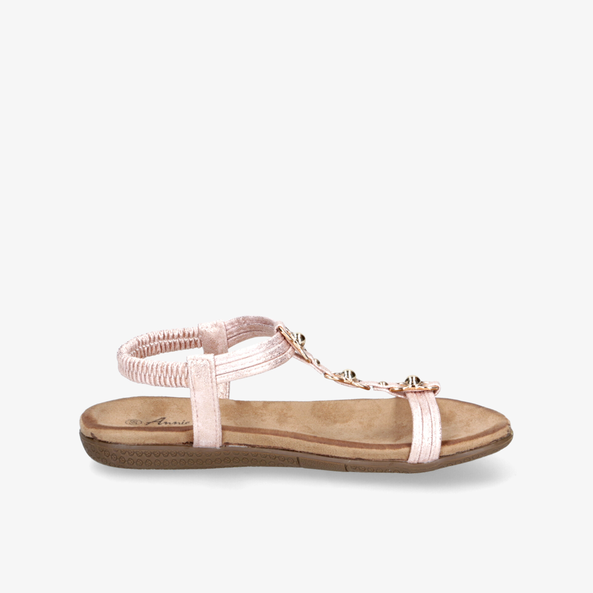 Bequeme Sandale mit verstellbarem Riemen und elastischem Fesselband, seitliche Ansicht, leichte und offene Zehen-Sandale