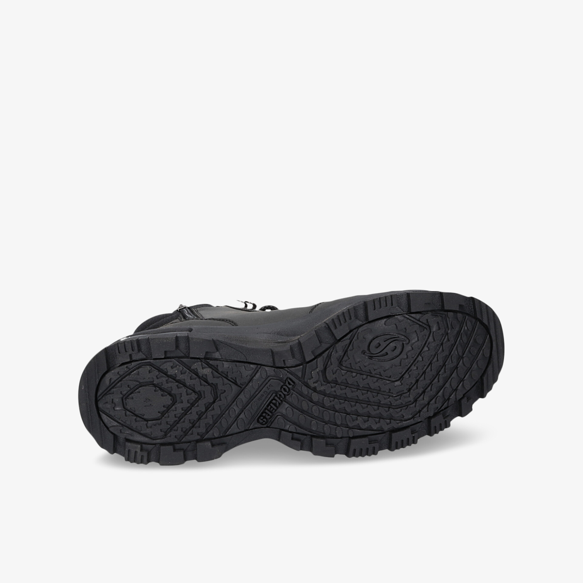 Robuste schwarze Schuhsohle mit tiefem Profil, ideal für sicheren Halt und langanhaltenden Tragekomfort