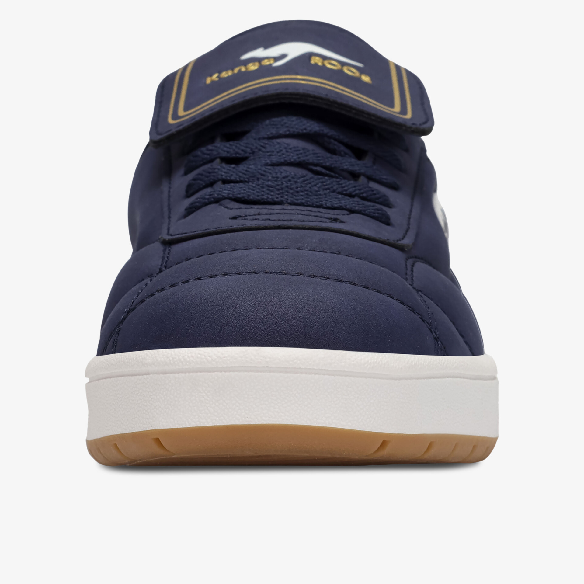 Moderner blauer Sneaker mit weißer Profilsohle, sportliches und bequemes Design, Vorderansicht