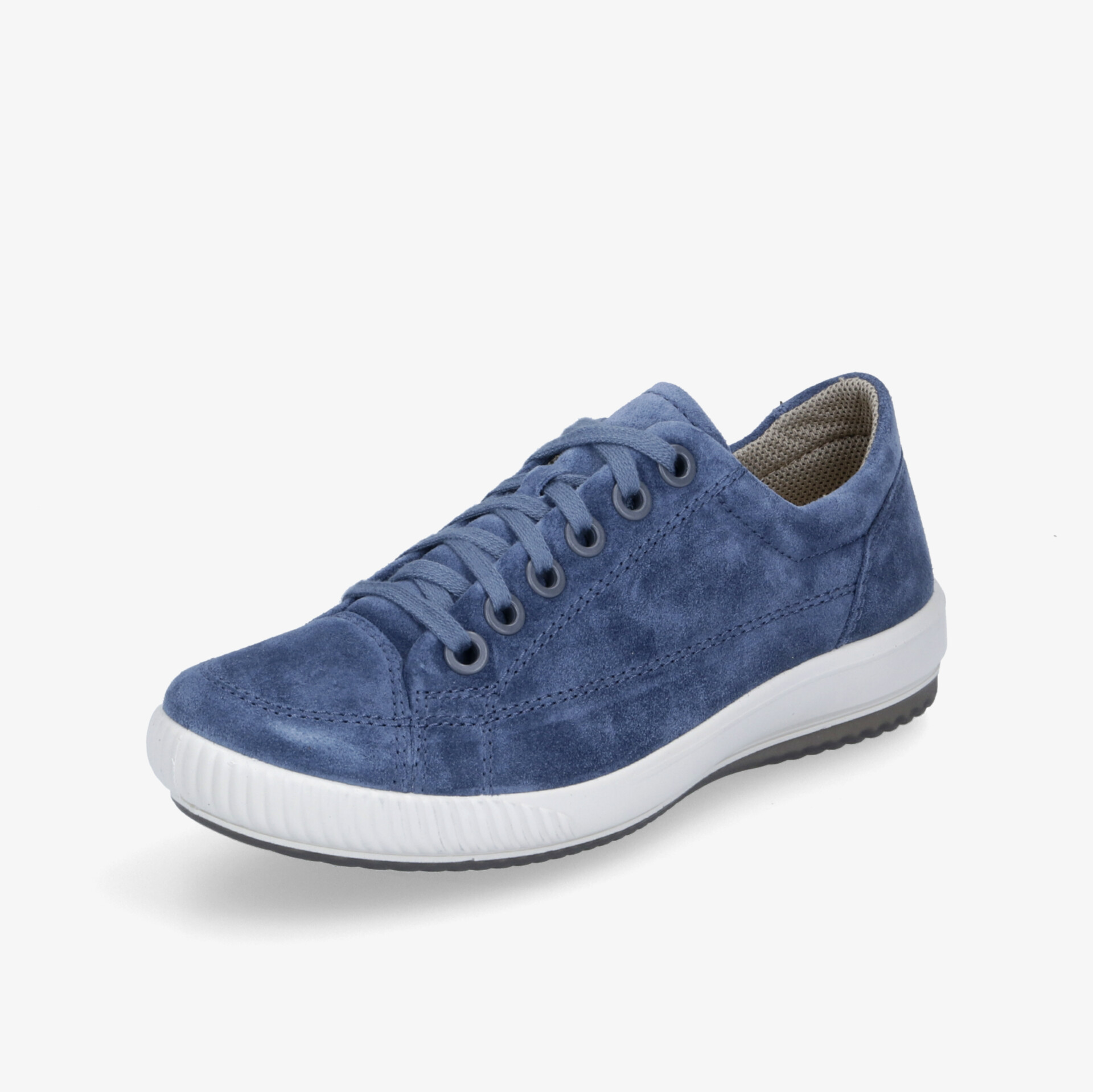 Moderner blauer Schnürschuh mit rutschfester Sohle, ideal für Freizeit und Alltag, sportlich und bequem.