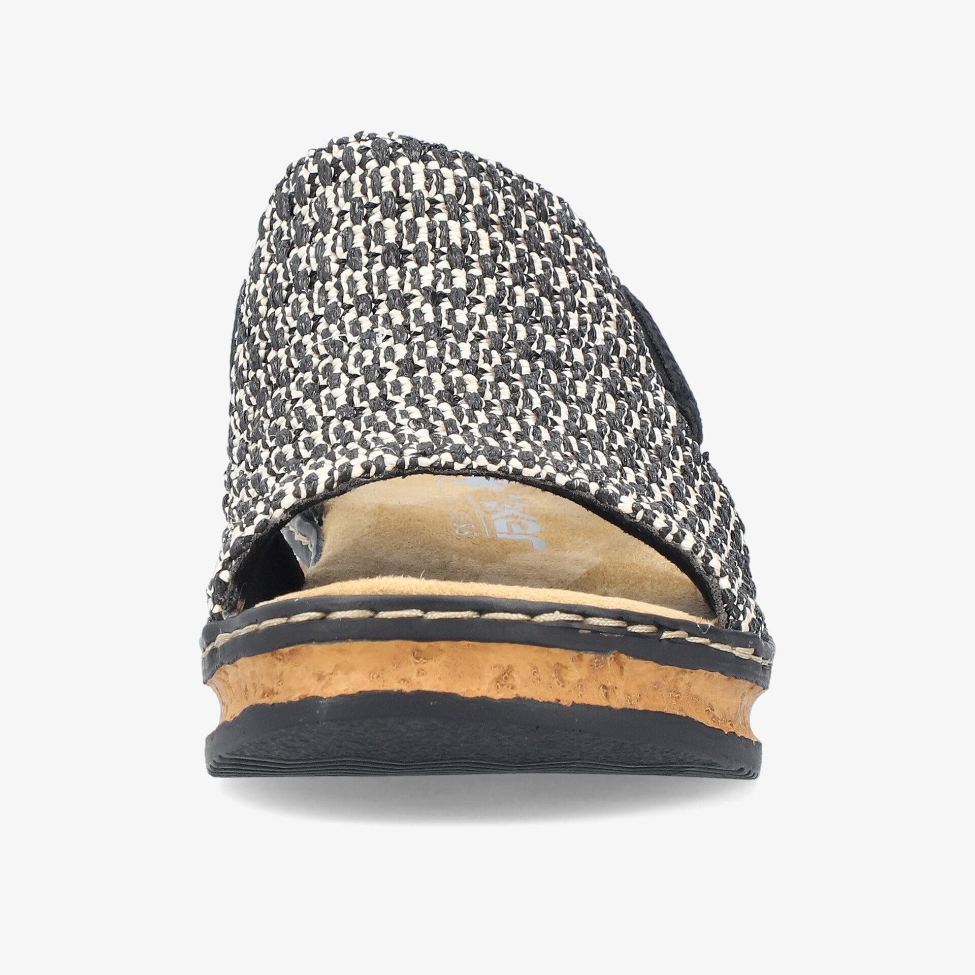 Offene Sandale mit gepolsterter Innensohle und modischem schwarz-weiß Muster, bequem und atmungsaktiv