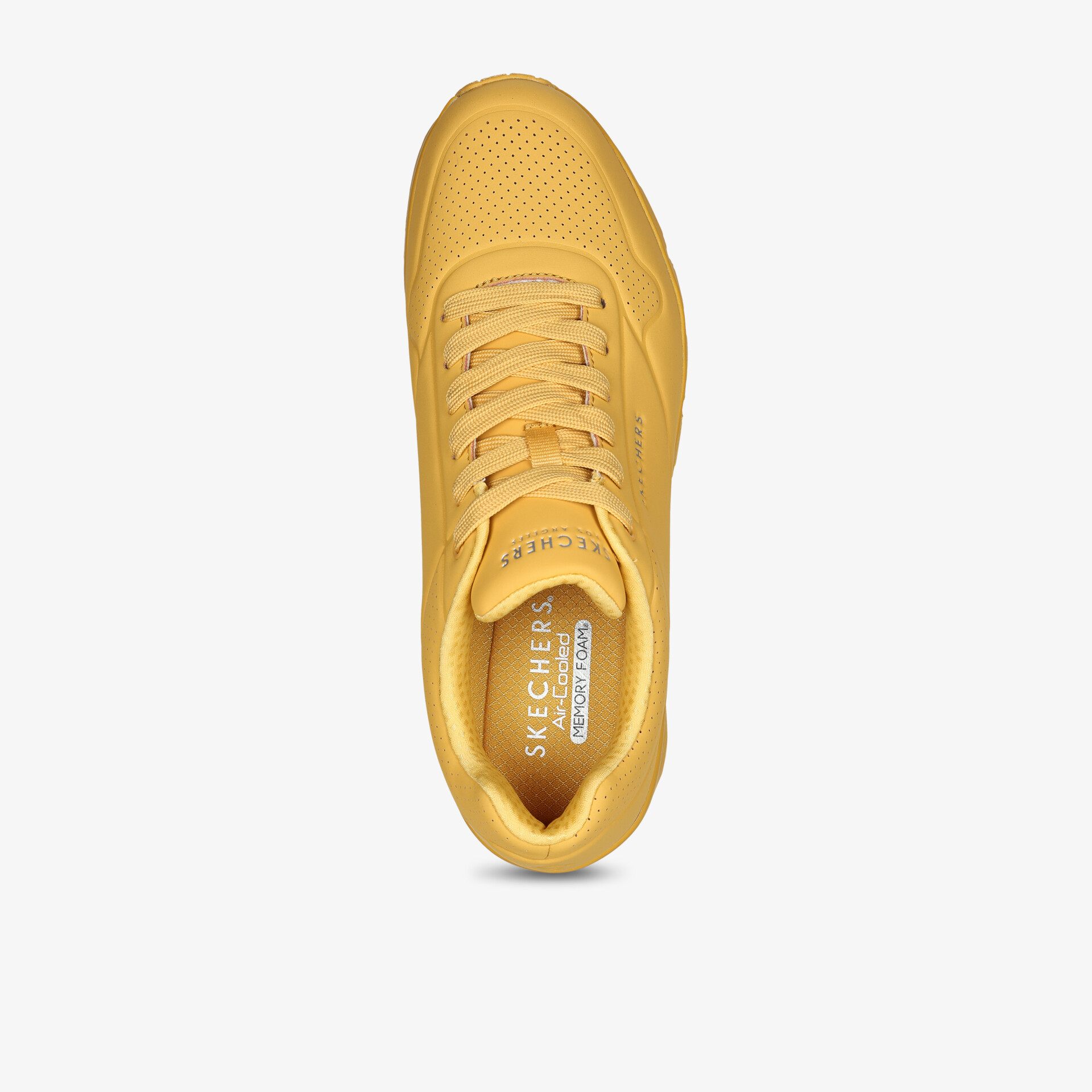 Moderner gelber Sneaker mit klassischer Schnürung und atmungsaktiver Oberfläche für sportlichen Komfort.