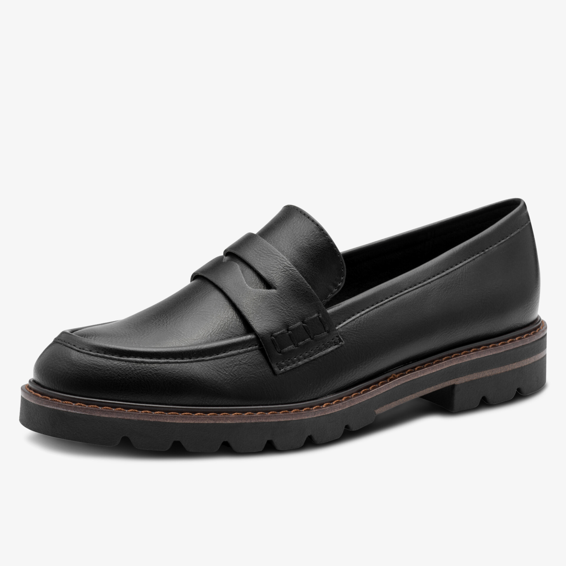 Schwarzer Loafer mit robuster Profilsohle und eleganter, hochwertiger Lederoptik für komfortablen Tragekomfort