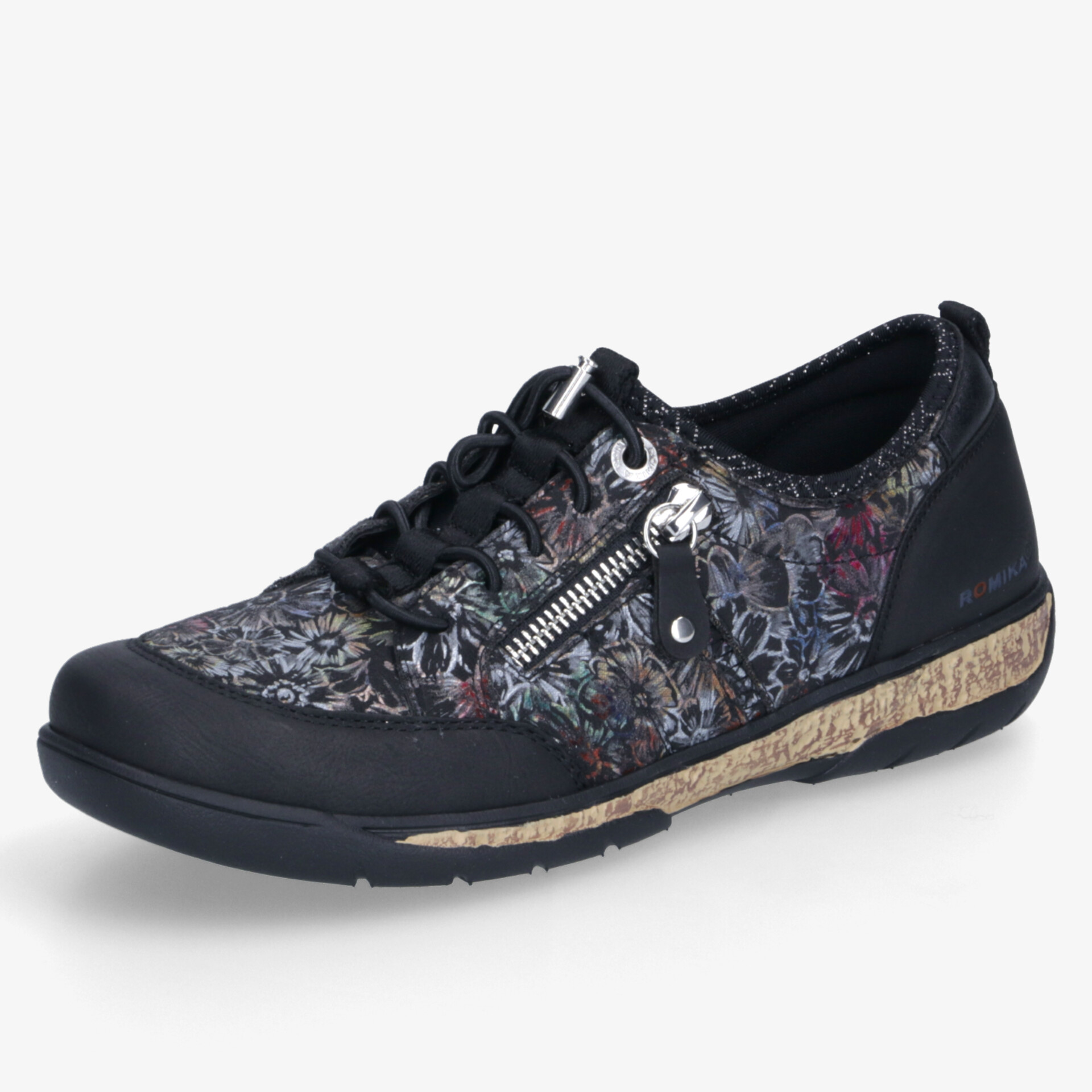 Leichter, bequemer Freizeitschuh mit flexiblem Sohlenprofil, modischem Blumenmuster und praktischem seitlichem Reißverschluss