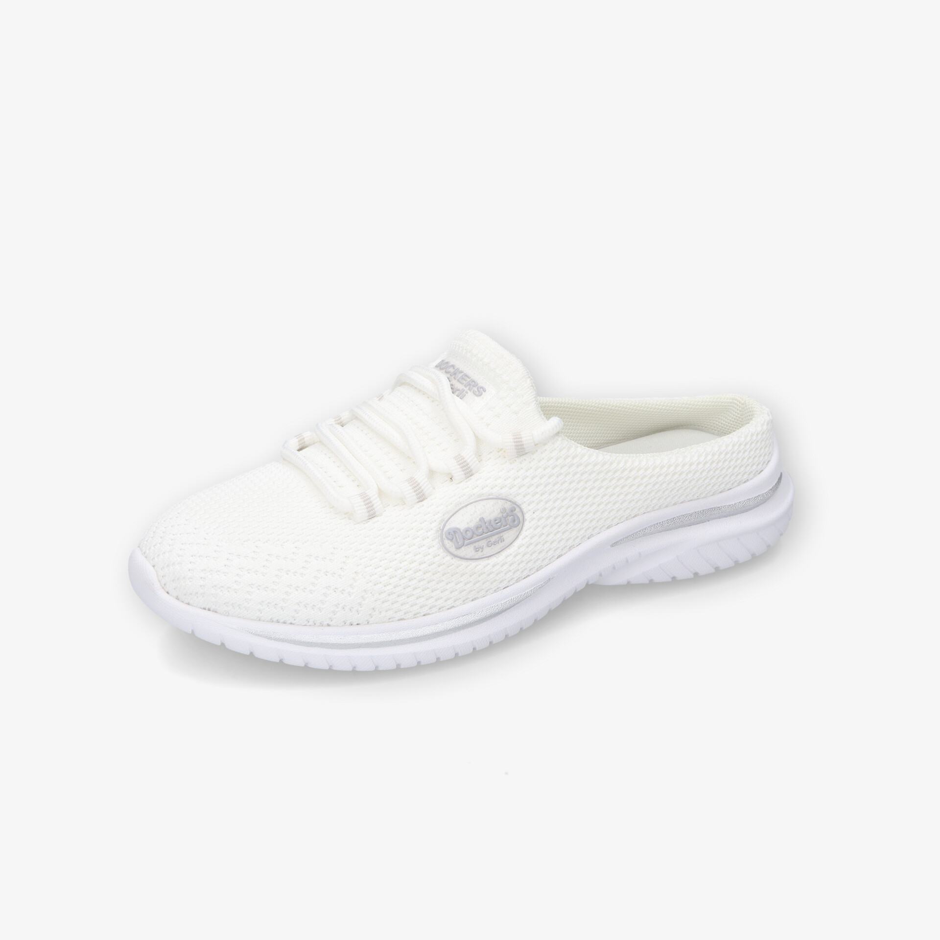 Leichter weißer Schuh mit atmungsaktivem Material und rutschfester Sohle, komfortabel und sportlich gestaltet