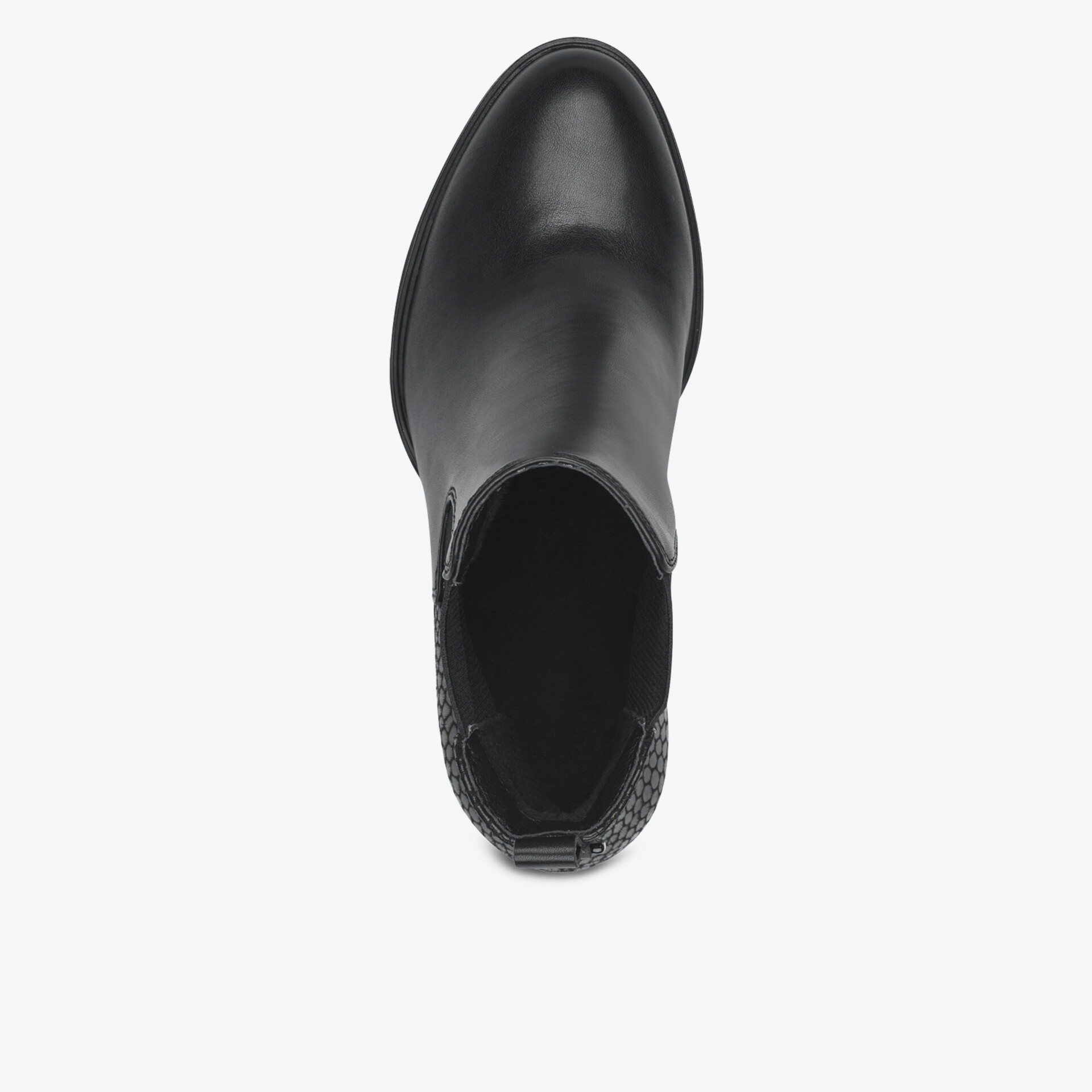 Schwarzer Stiefel aus glattem Leder in klassischer Form mit abgerundetem Zehenbereich