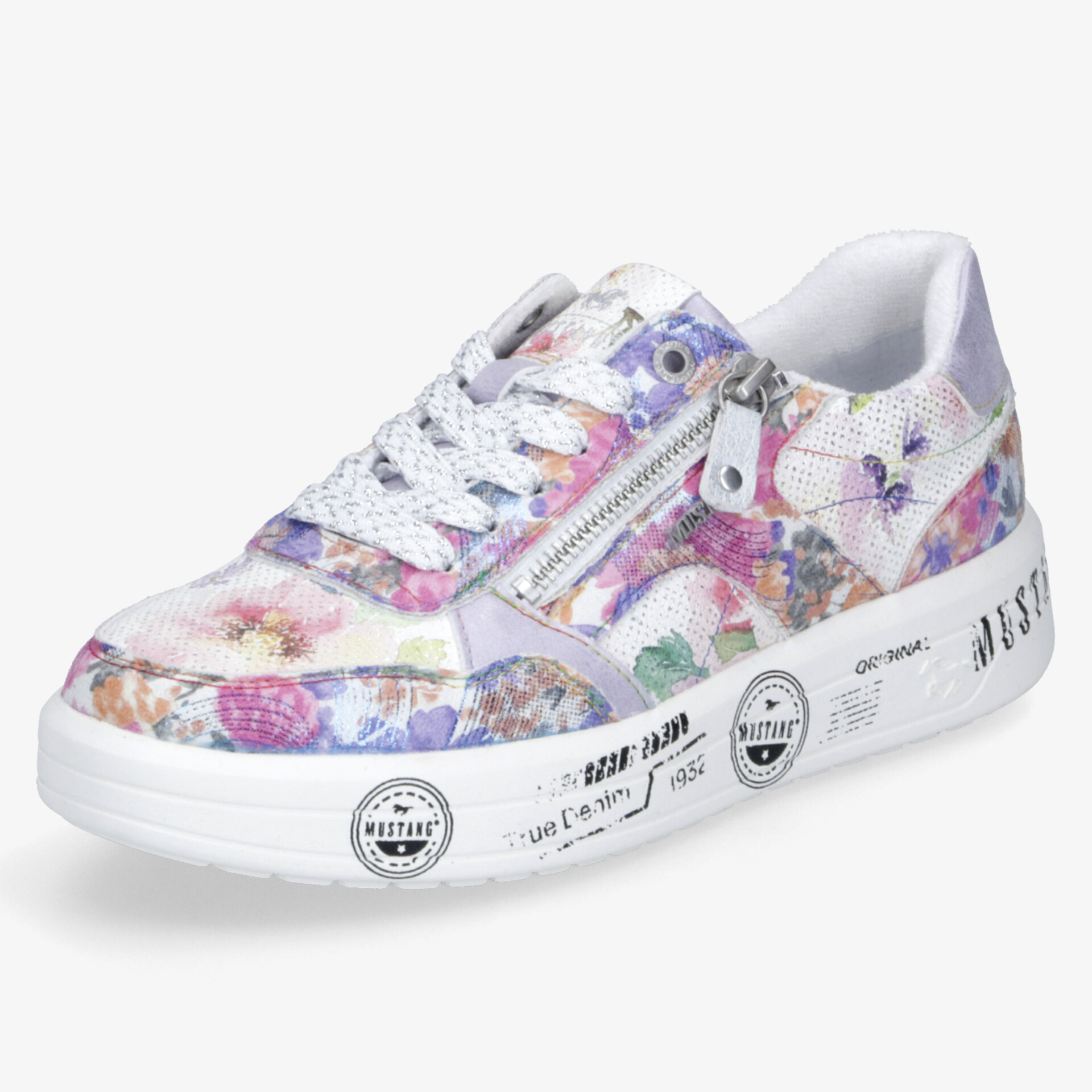 Bunter modischer Sneaker mit floralen Mustern, Reißverschluss und bequemer Schnürung für sportlichen Komfort