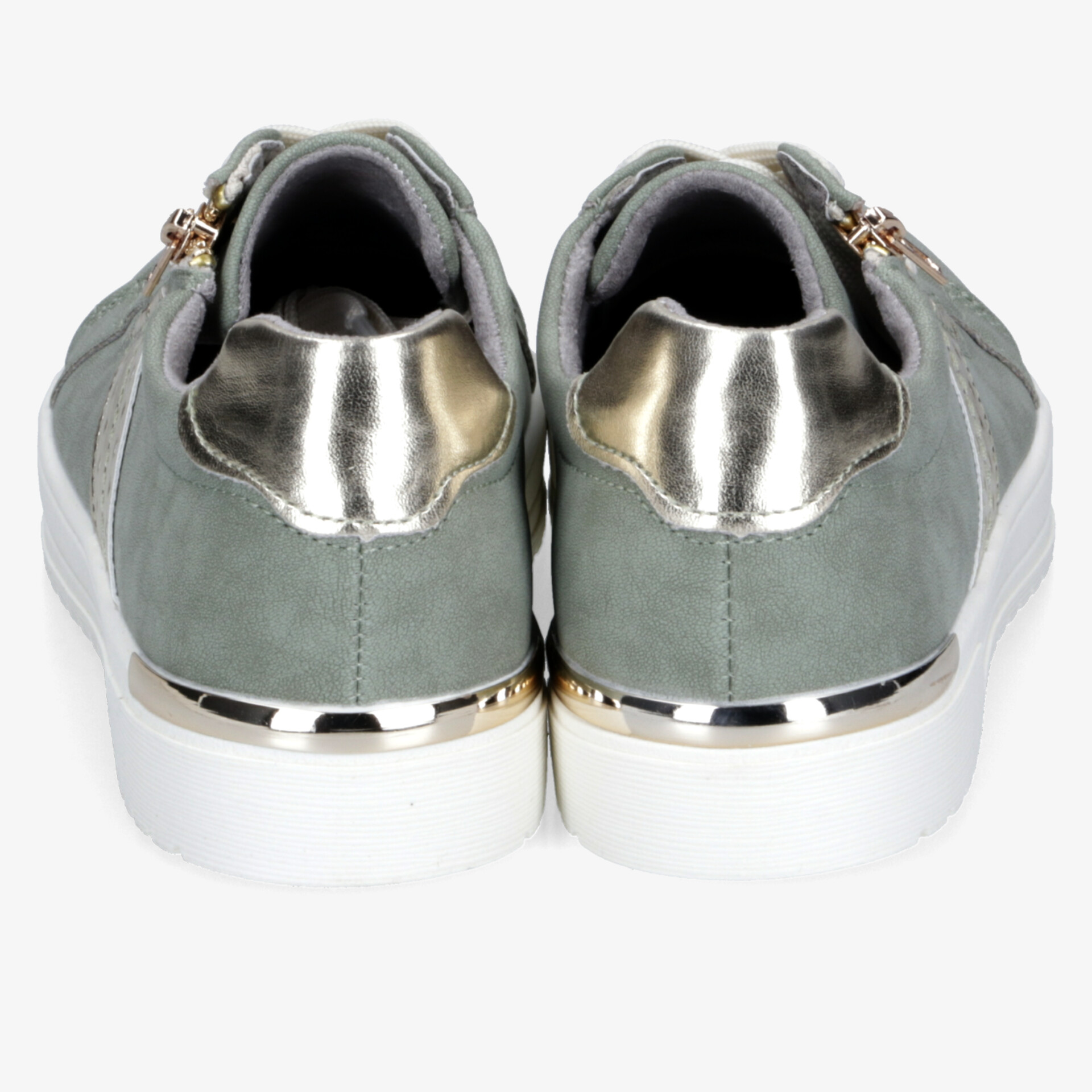 Rückansicht grauer Sneaker mit silbernem Fersenbereich und weißer Sohle, sportlich und komfortabel