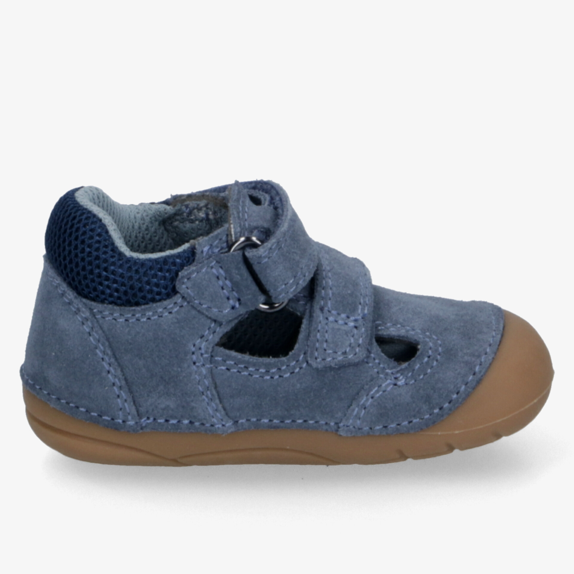 Blauer Kinderhalbschuh mit robustem Velcro-Klettverschluss und flexibler, rutschfester Laufsohle für hohen Tragekomfort