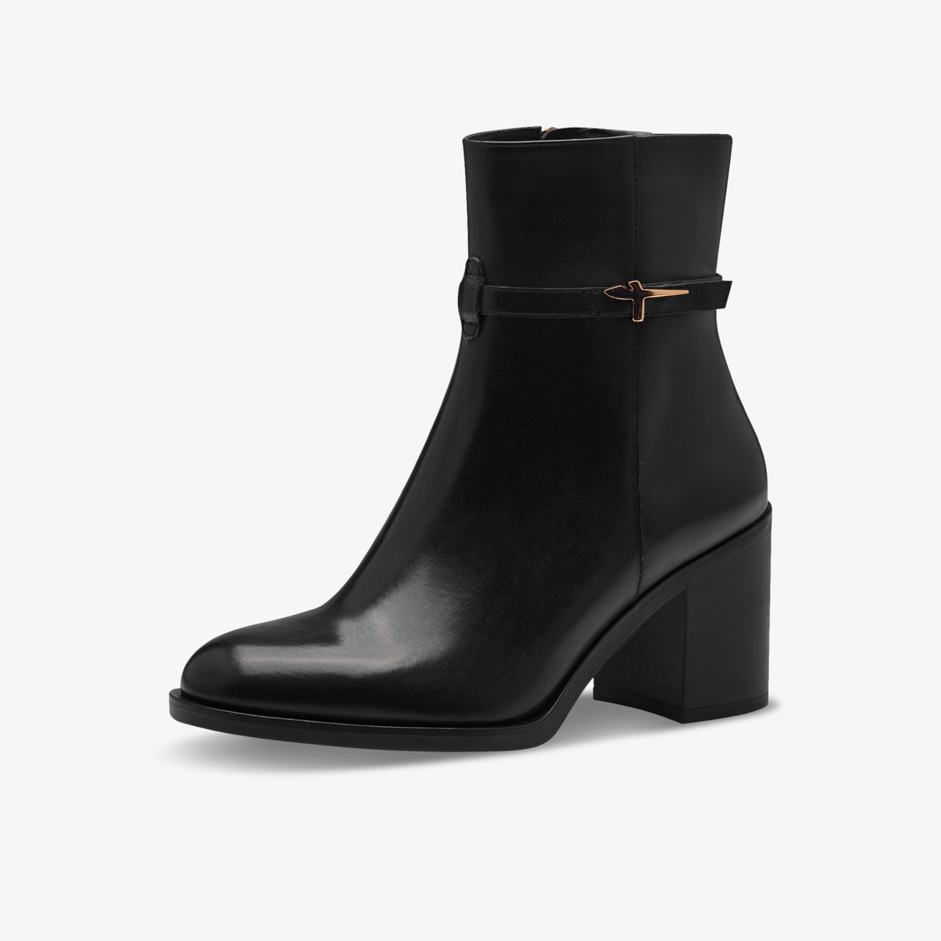 Eleganter schwarzer Stiefel aus glattem Leder mit bequemem Blockabsatz und praktischem Reißverschluss seitlich