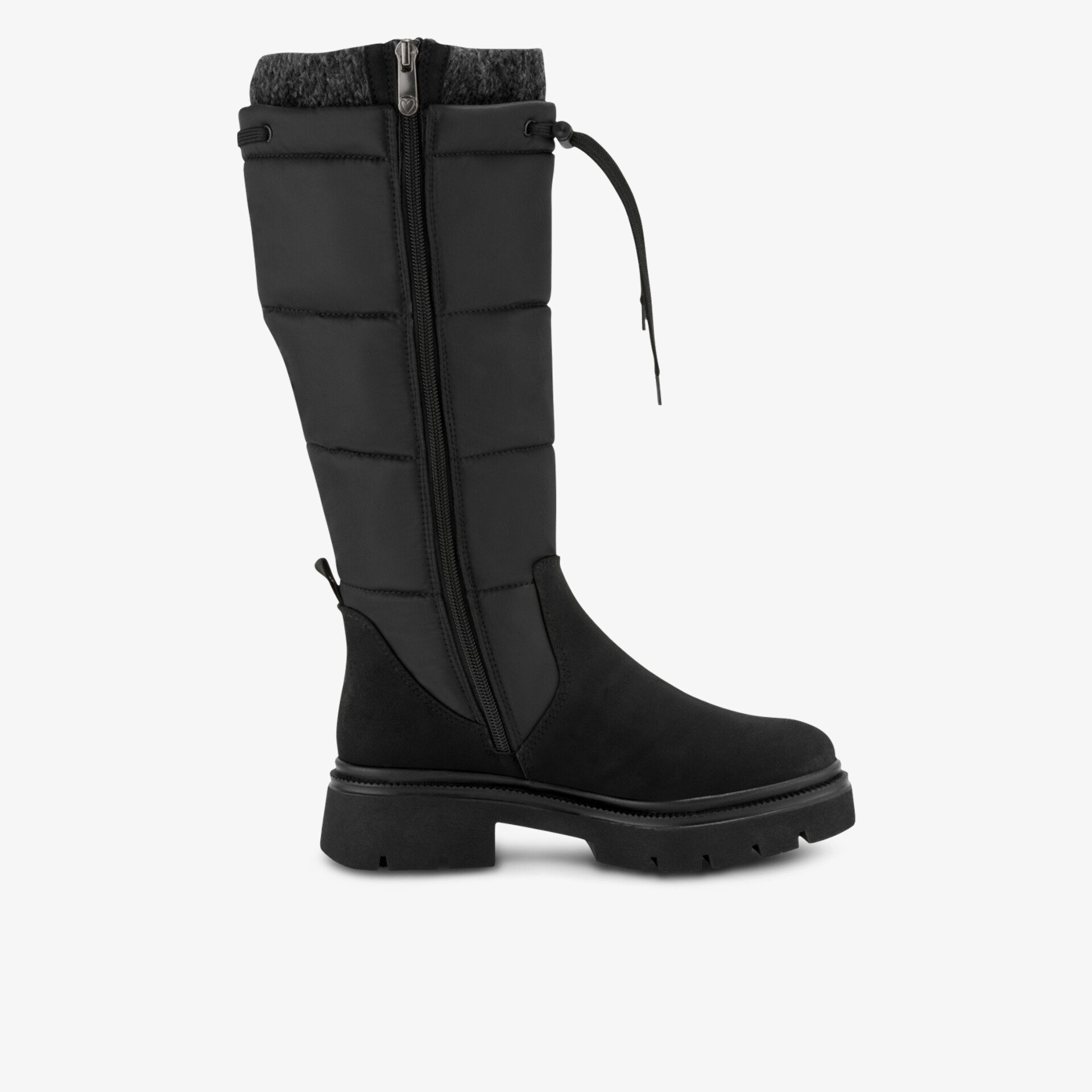 Robuster schwarzer Stiefel mit warmem Innenfutter, praktischem Reißverschluss und rutschfester Sohle für kalte Tage