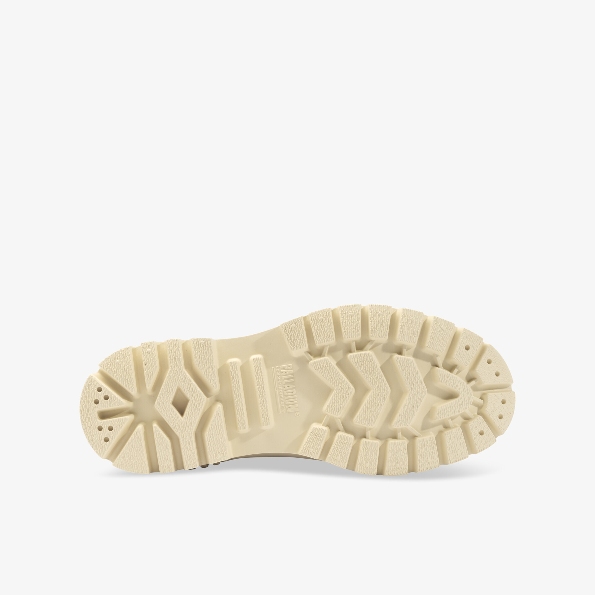 Beige Sohle mit tiefem Profil für hervorragenden Halt auf verschiedenen Oberflächen. Ideal für Abenteuer und Alltag.