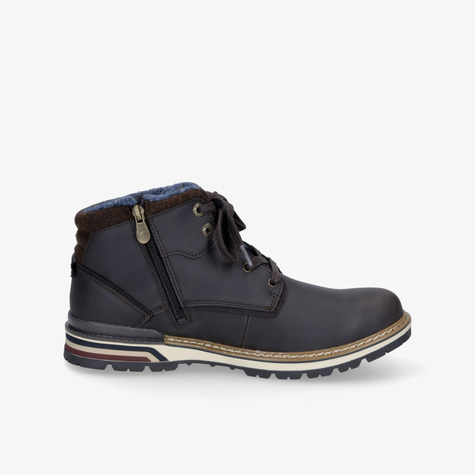 Seitliche Ansicht dunkelblauer Winterstiefel mit warmem Fellfutter und praktischem Reißverschluss