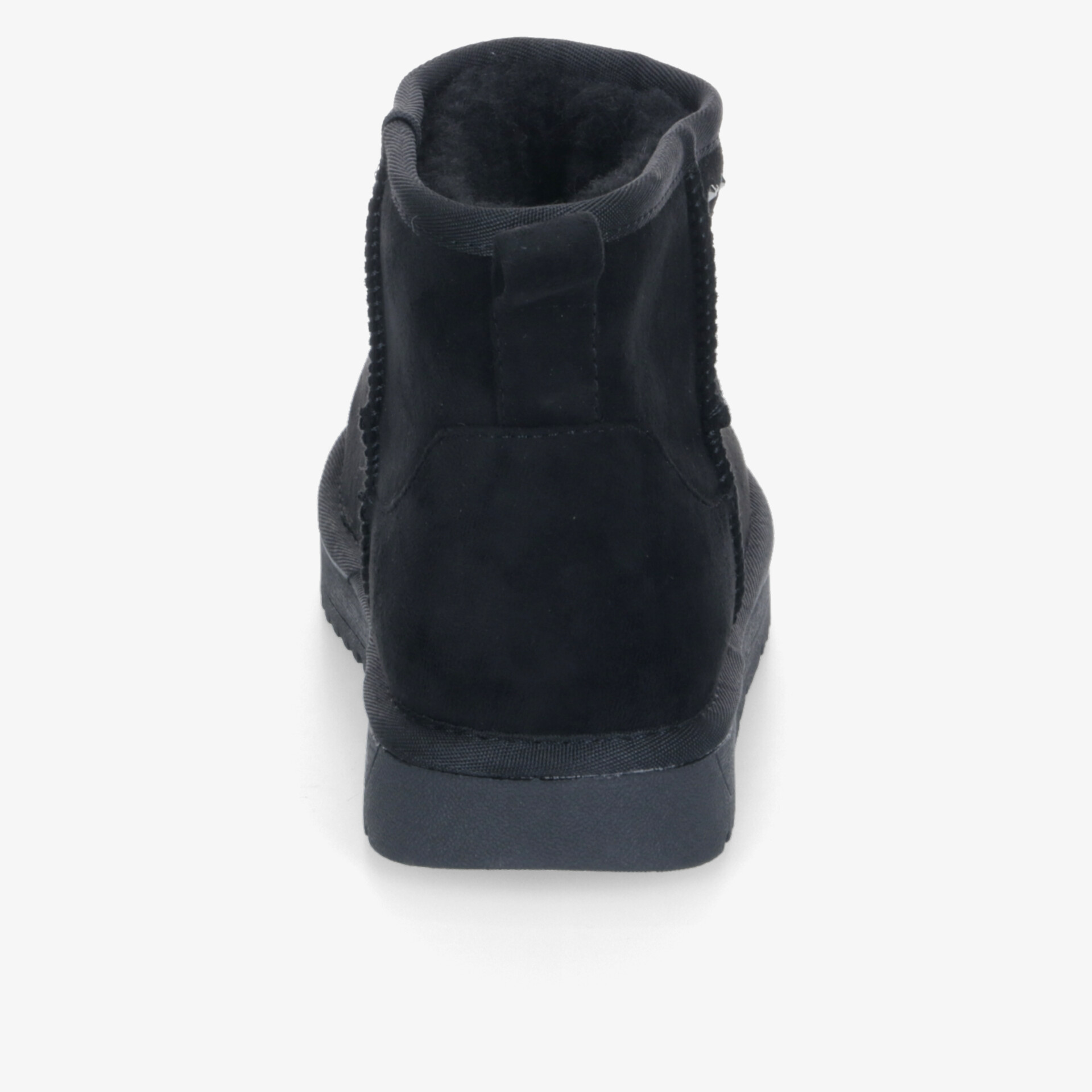 Robuster schwarzer Winterstiefel mit warmer Innenfütterung und rutschfester Sohle, Rückansicht