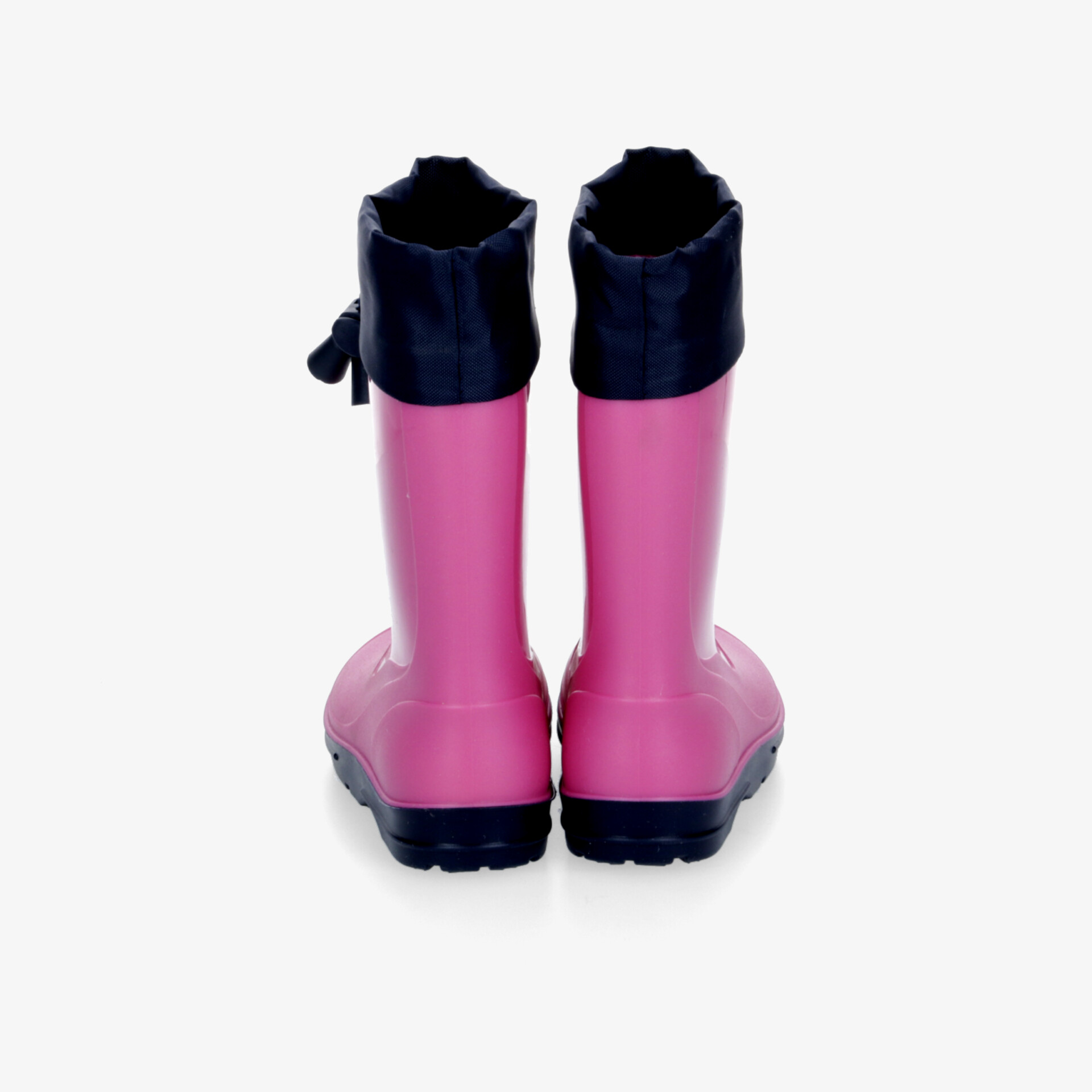 Robuste pinke Gummistiefel mit schwarzem Schaft, wasserdicht und rutschfest, Rückansicht