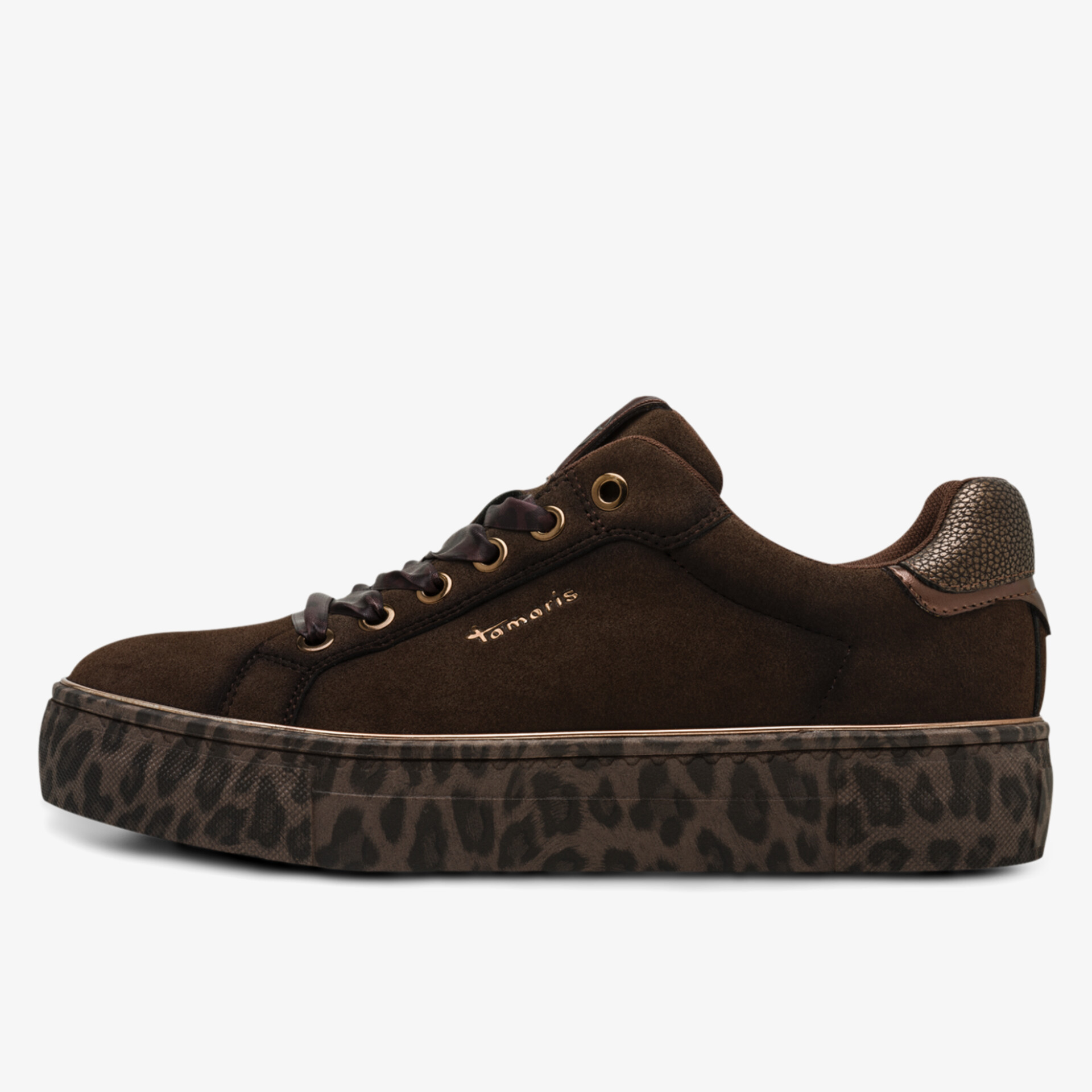 Bequemer Sneaker aus braunem Veloursleder mit angesagtem Animal-Print Plateau und robuster Gummisohle