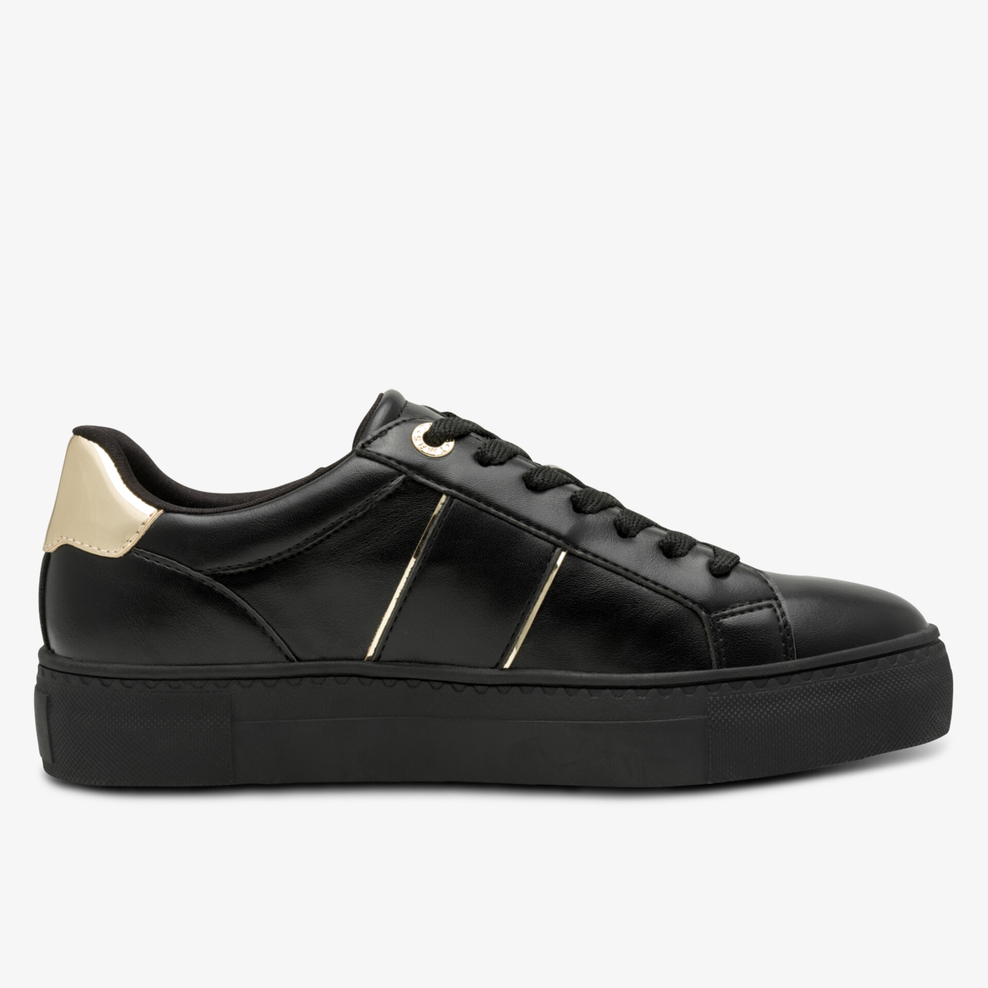 stylischer schwarzer Sneaker mit seitlichem Design und bequemer Sohle für modischen Komfort