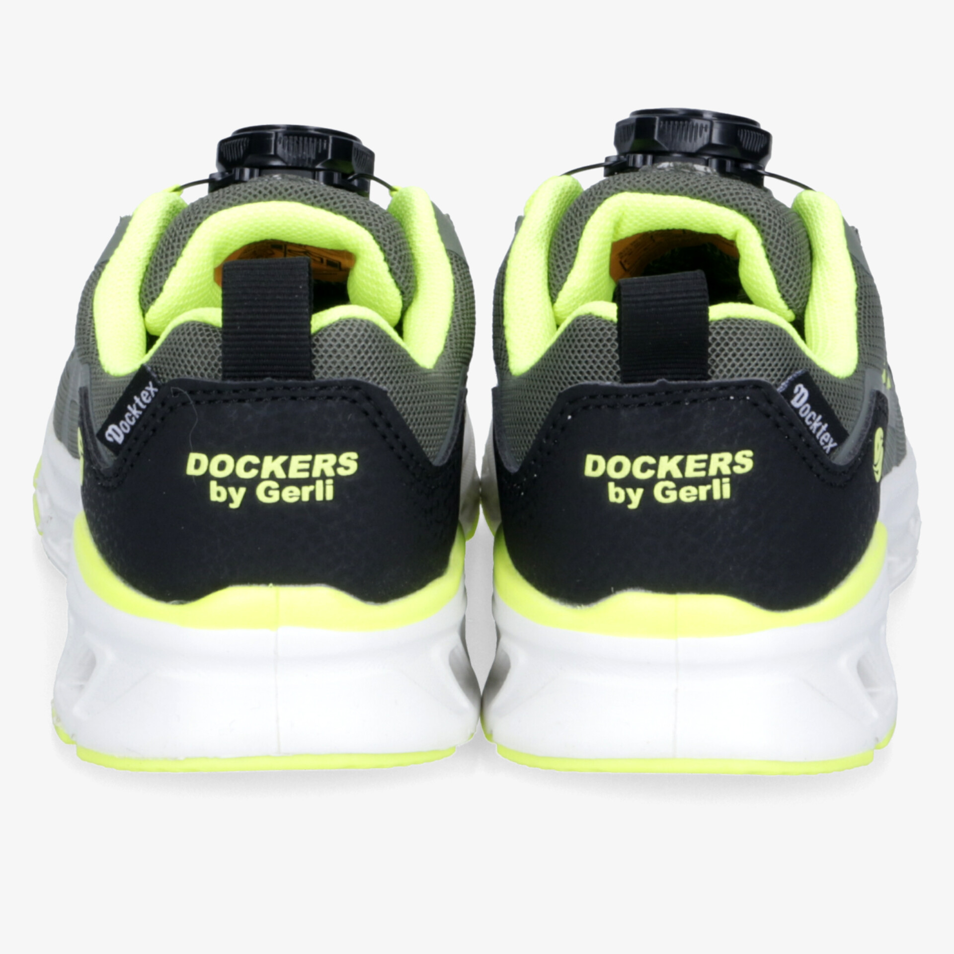 Rückansicht von sportlichen Dockers by Gerli Sneakern mit komfortablem Polster und modischen leuchtenden Details