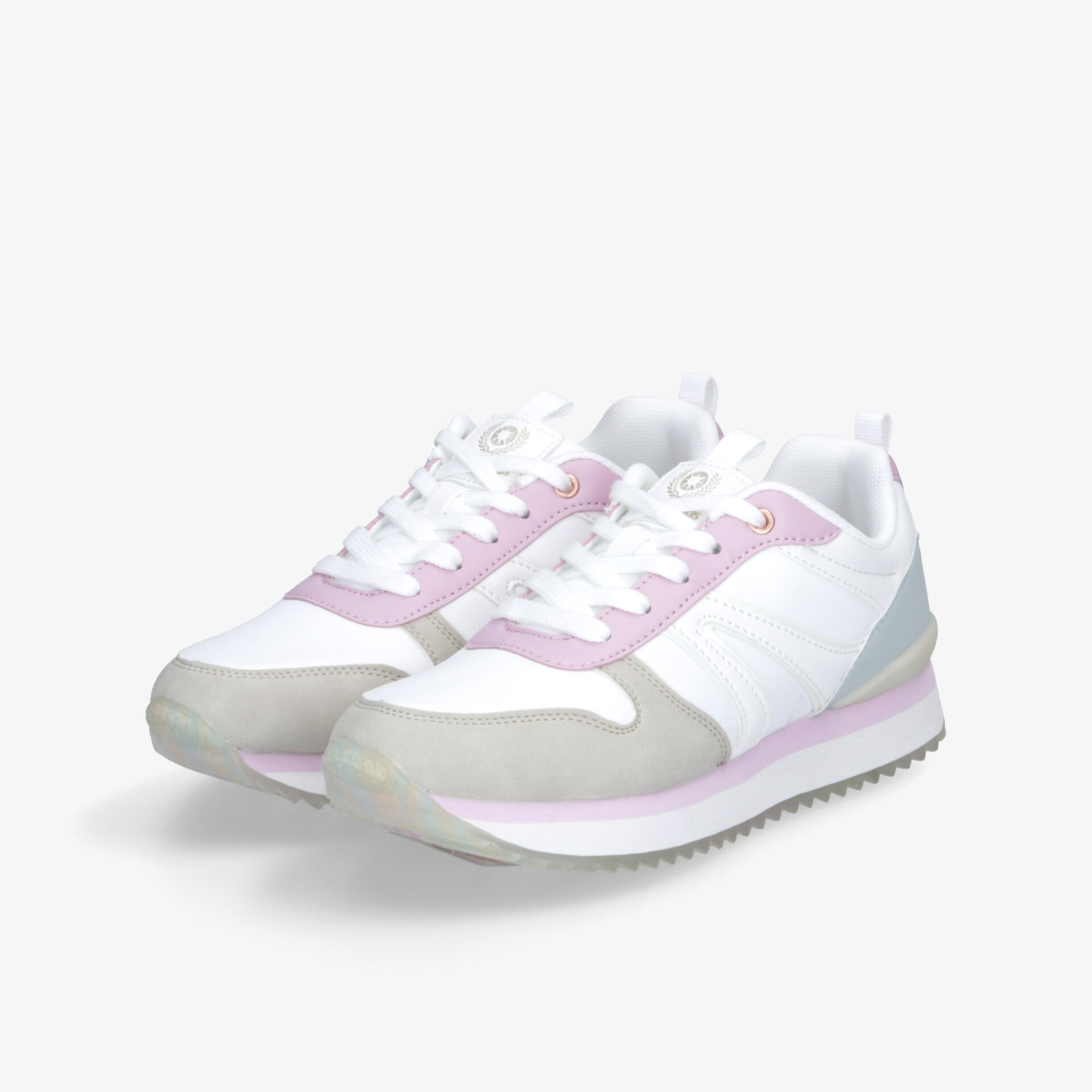 Leichtes sportliches Sneaker-Paar in Weiß und Rosa mit gepolstertem Komfort und rutschfester Sohle für vielseitige Aktivitäten