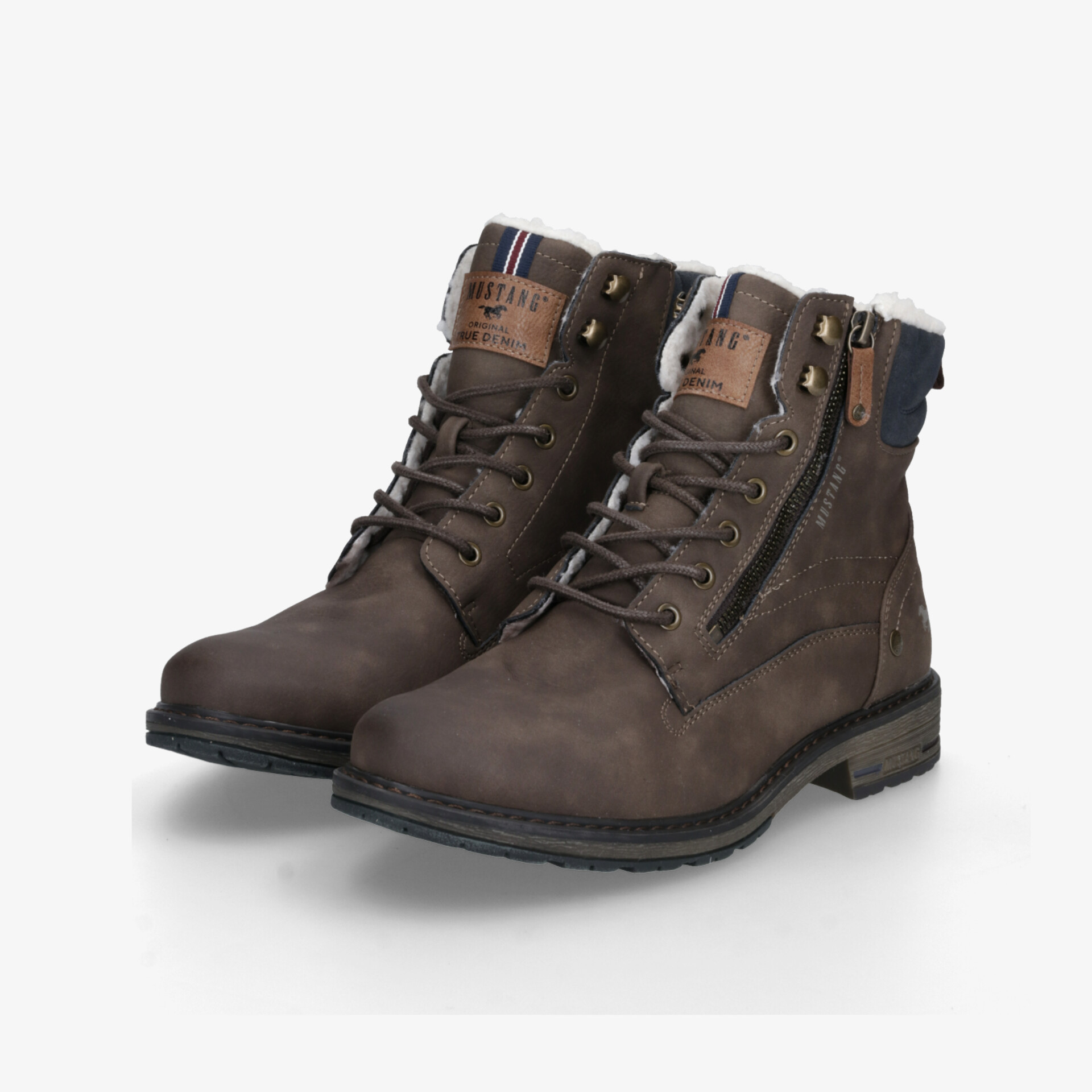 Robuste braune Lederstiefel mit Reißverschluss und Schnürsenkeln, rutschfeste Sohle, bequem und modisch im Paar