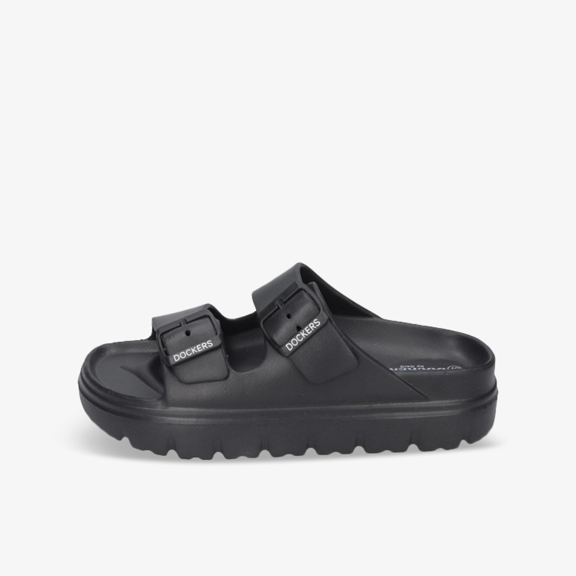 Schwarze Sandale mit verstellbaren Riemen und profilierter Sohle für hohen Tragekomfort und Stabilität