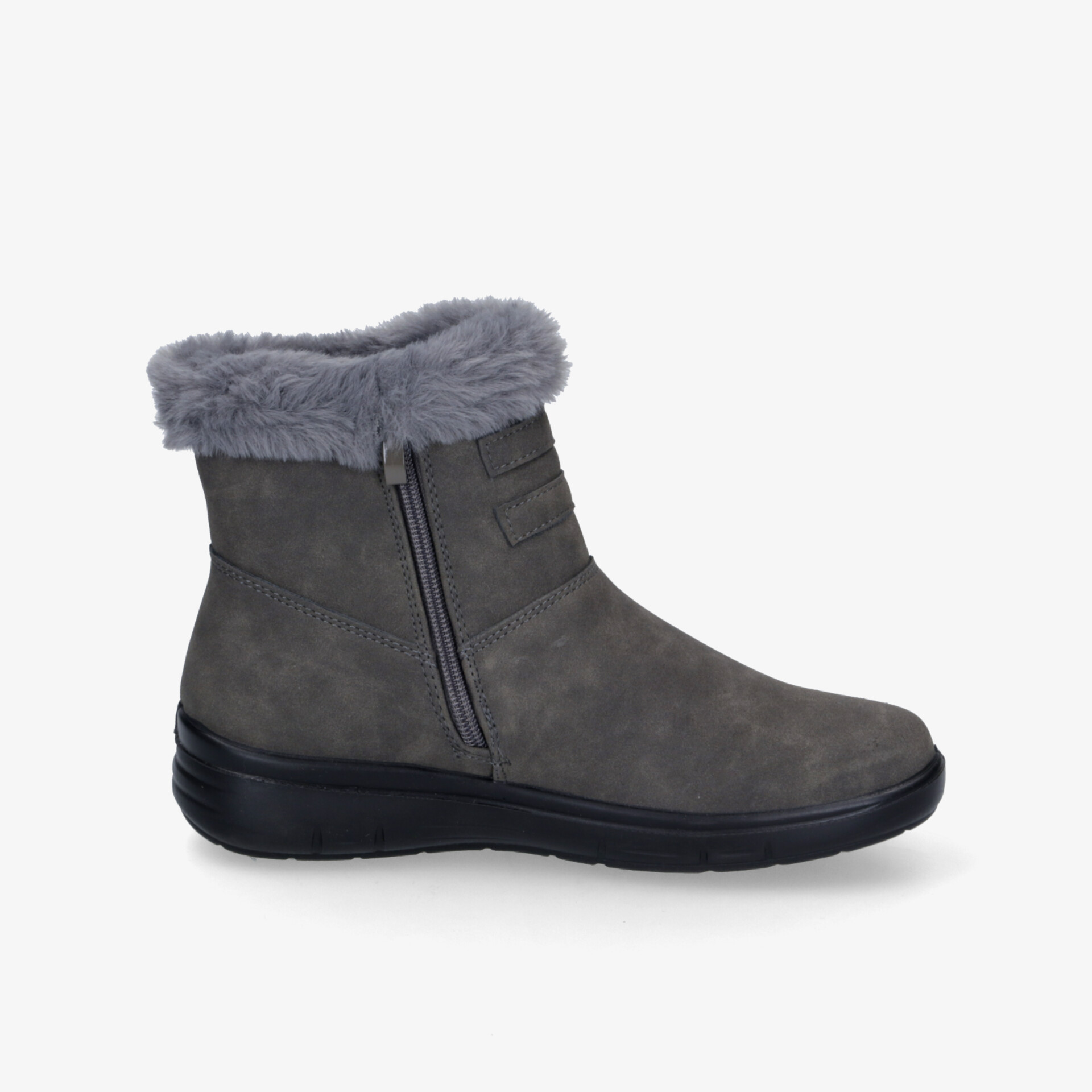 Warmer grauer Winterstiefel mit weichem Innenfell und praktischem seitlichen Reißverschluss für komfortables Tragen
