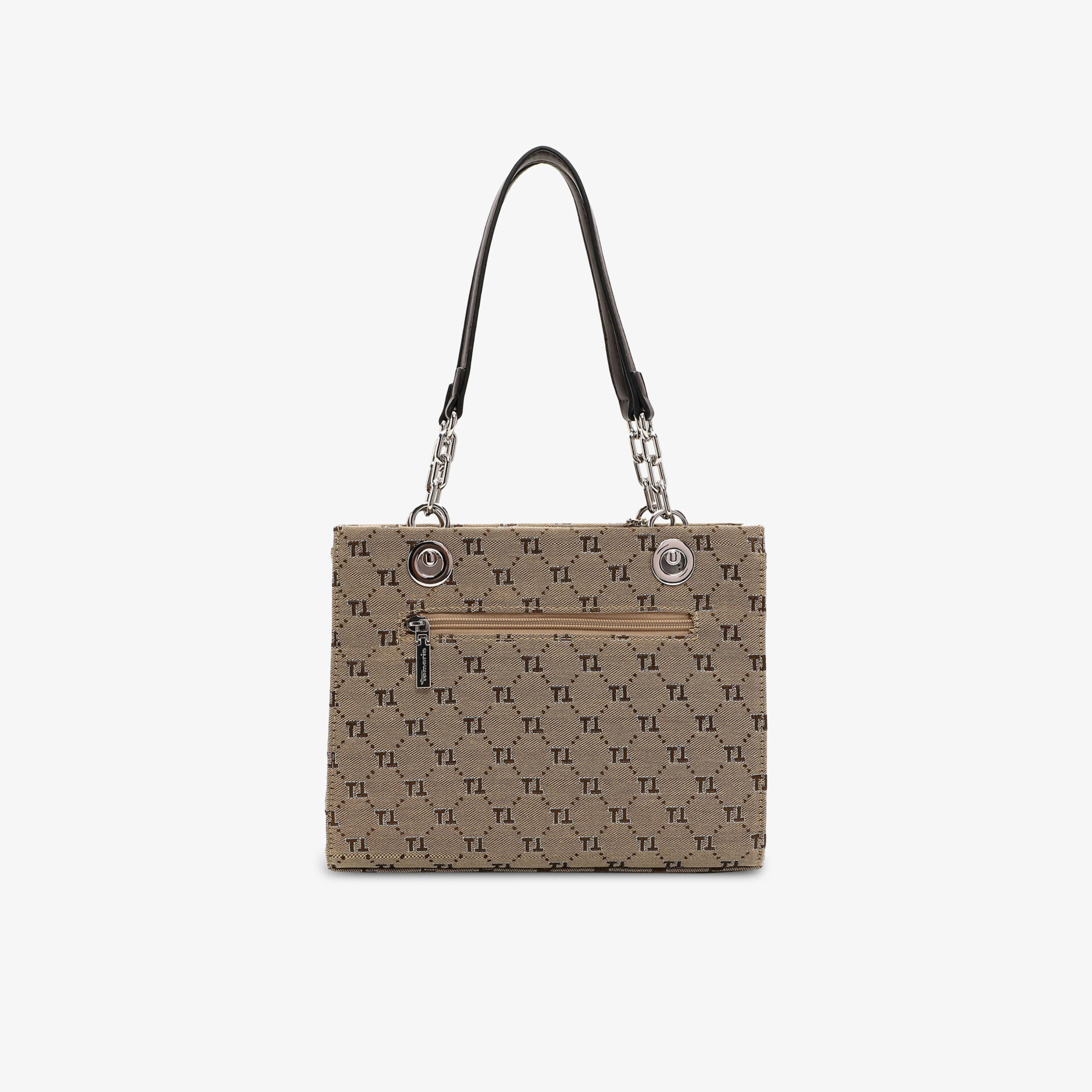 Moderne elegante Handtasche mit Reißverschluss, stabilem Schulterriemen und modischem Muster in praktischer Größe