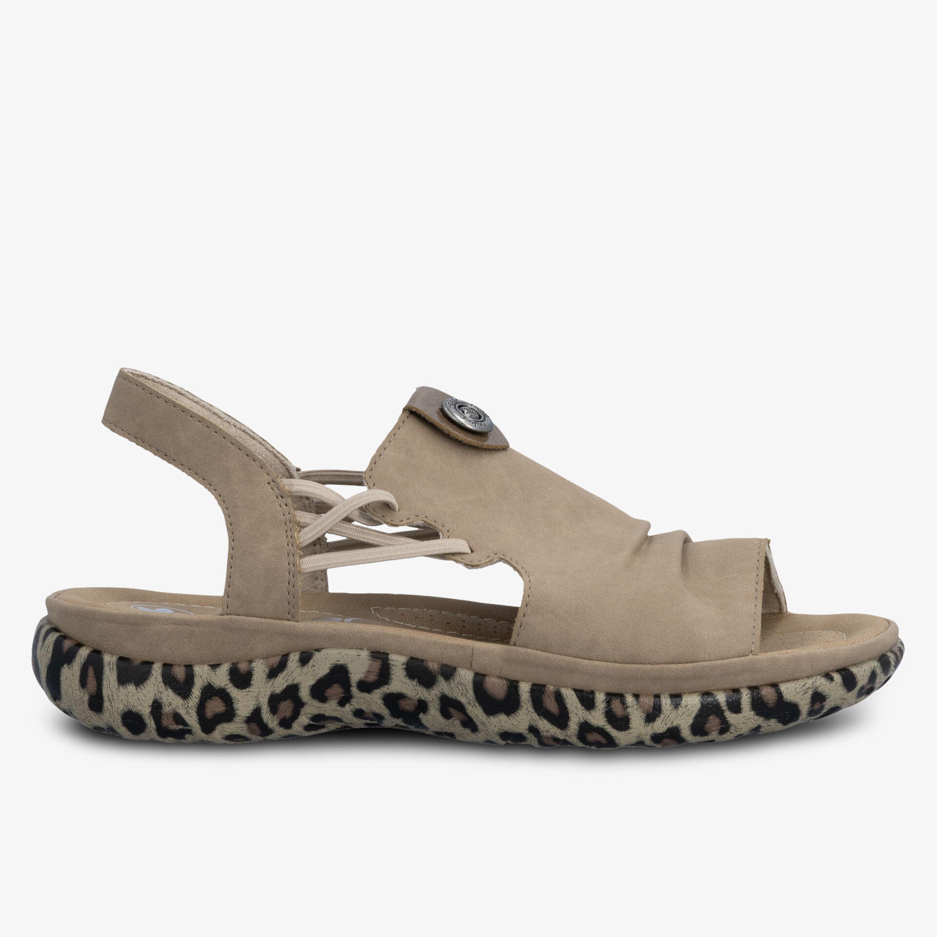 Bequeme Sandale mit elastischen Riemen, weichem Obermaterial und gepolsterter Sohle mit modischem Leopardenmuster